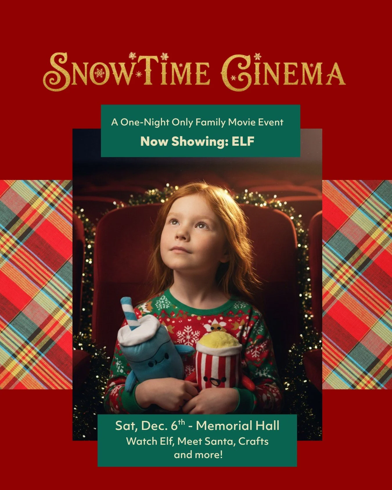 We know - it&rsquo;s still spooky season. 👻 But the holidays are sneaking up fast, and you know those kid calendars fill up quicker than Santa&rsquo;s cookie plate. 🍪

Snowtime Cinema premieres Dec 6 at Memorial Hall - a cozy, one-night holiday mov