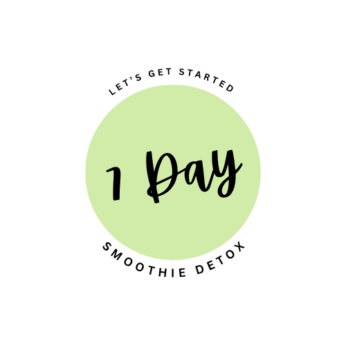 A circular logo with a light green background that says "Let's Get Started 1 Day Smoothie Detox" in black text.