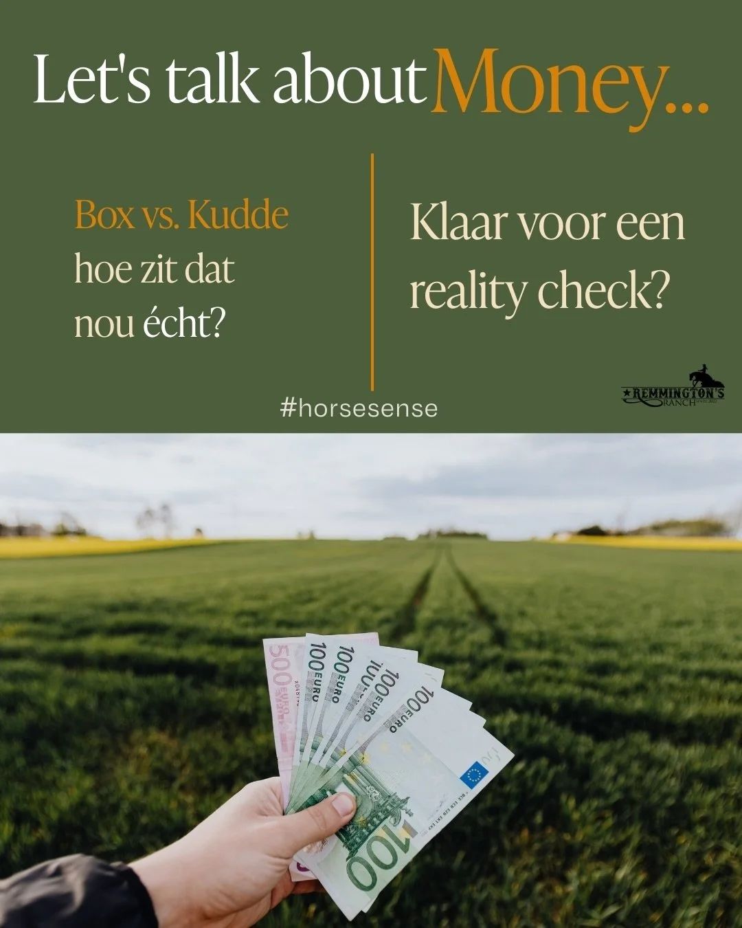 Let&rsquo;s talk about money&hellip; maar dan eerlijk.

Veel mensen vergelijken de prijs van een kuddeplek met die van een gewone box met een paar uurtjes paddock.
Maar dat is iets totaal anders dan een ecologische leefomgeving waar een paard 24/7 ka