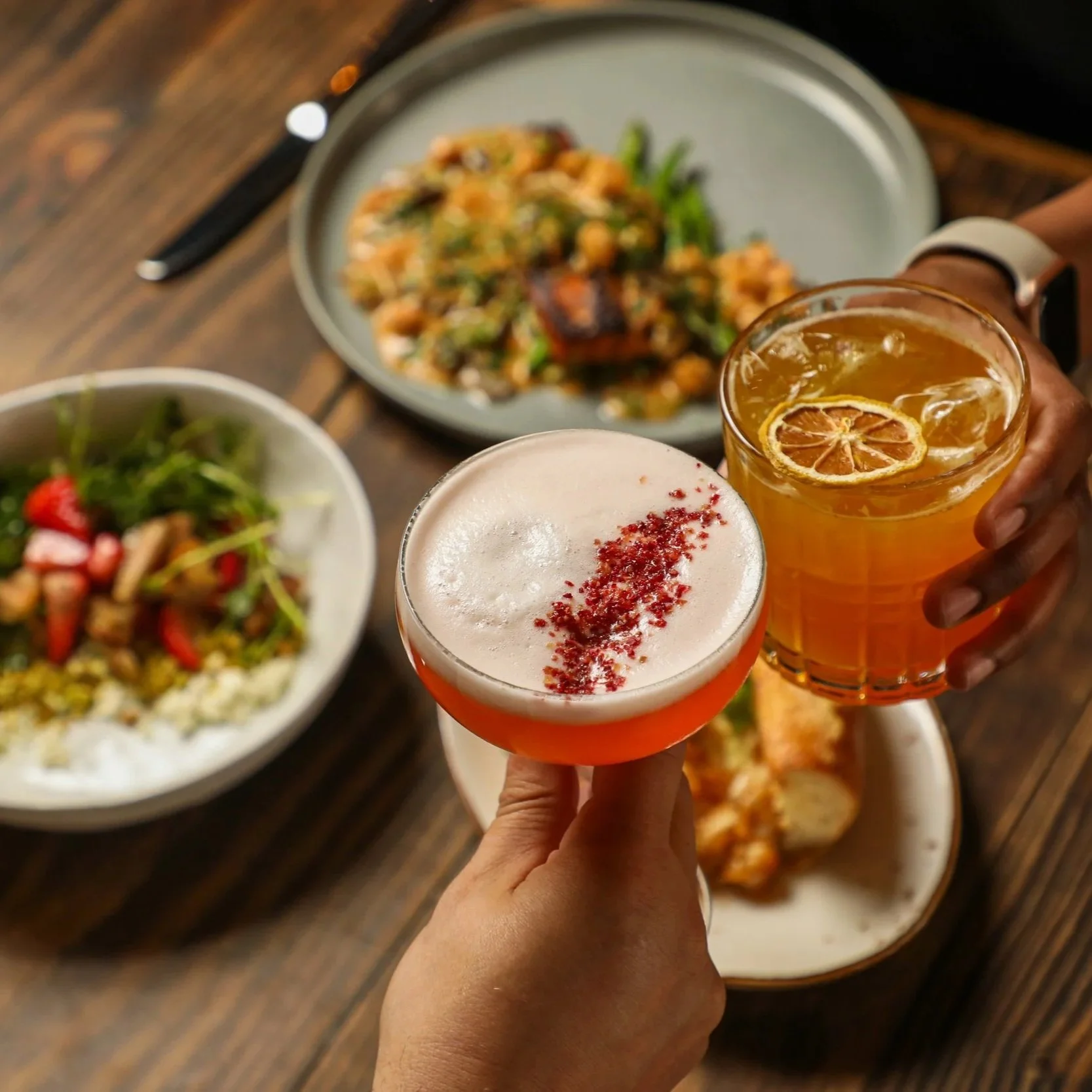 Craft cocktail at Plates Restaurant New Orleans — $8 happy hour cocktails served daily from 4 to 6 PM