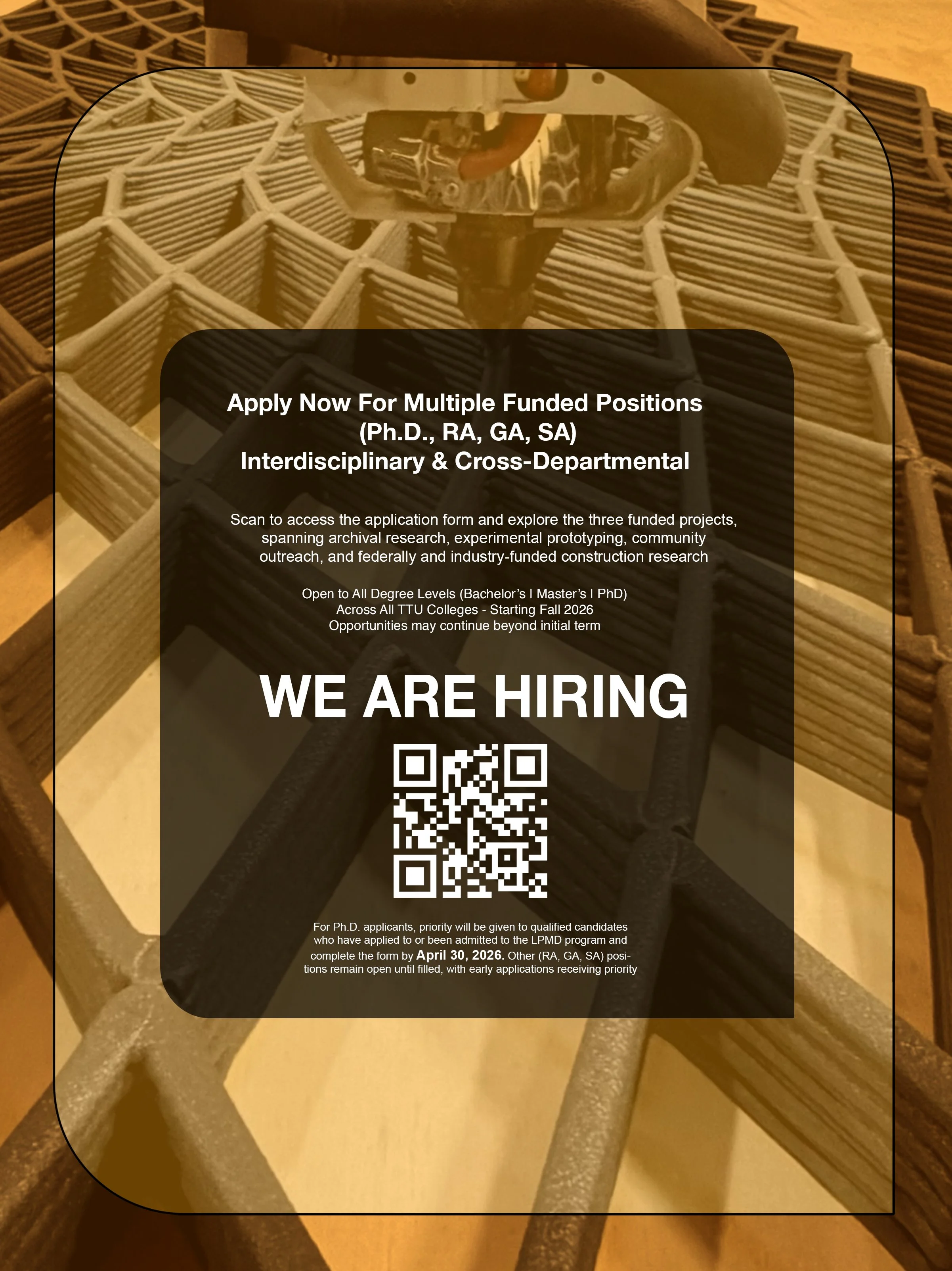 Multiple Funded Ph.D., RA, GA, and SA Positions in Interdisciplinary and Cross-Departmental Work, Starting Fall 2026 (Open to Bachelor’s, Master’s, and Doctoral Levels)