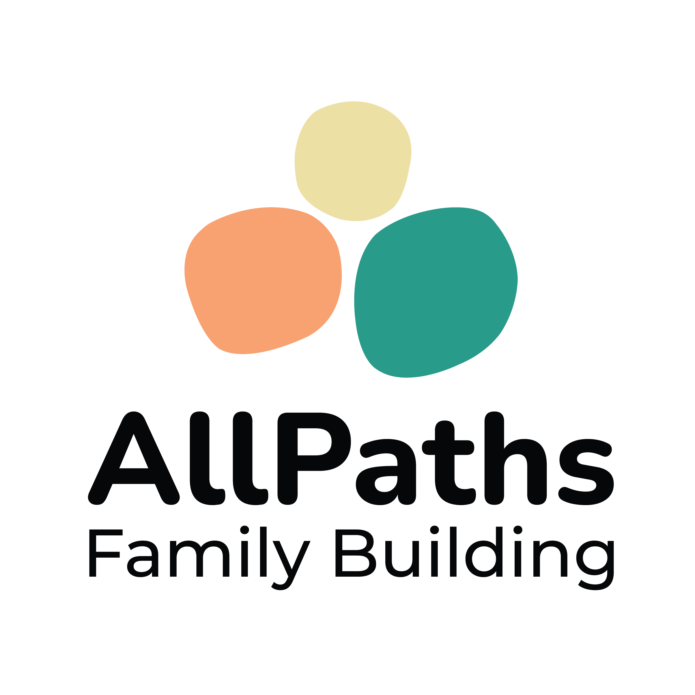 Logo for AllPaths Family Building featuring three abstract, colorful shapes above the words 'AllPaths Family Building'.