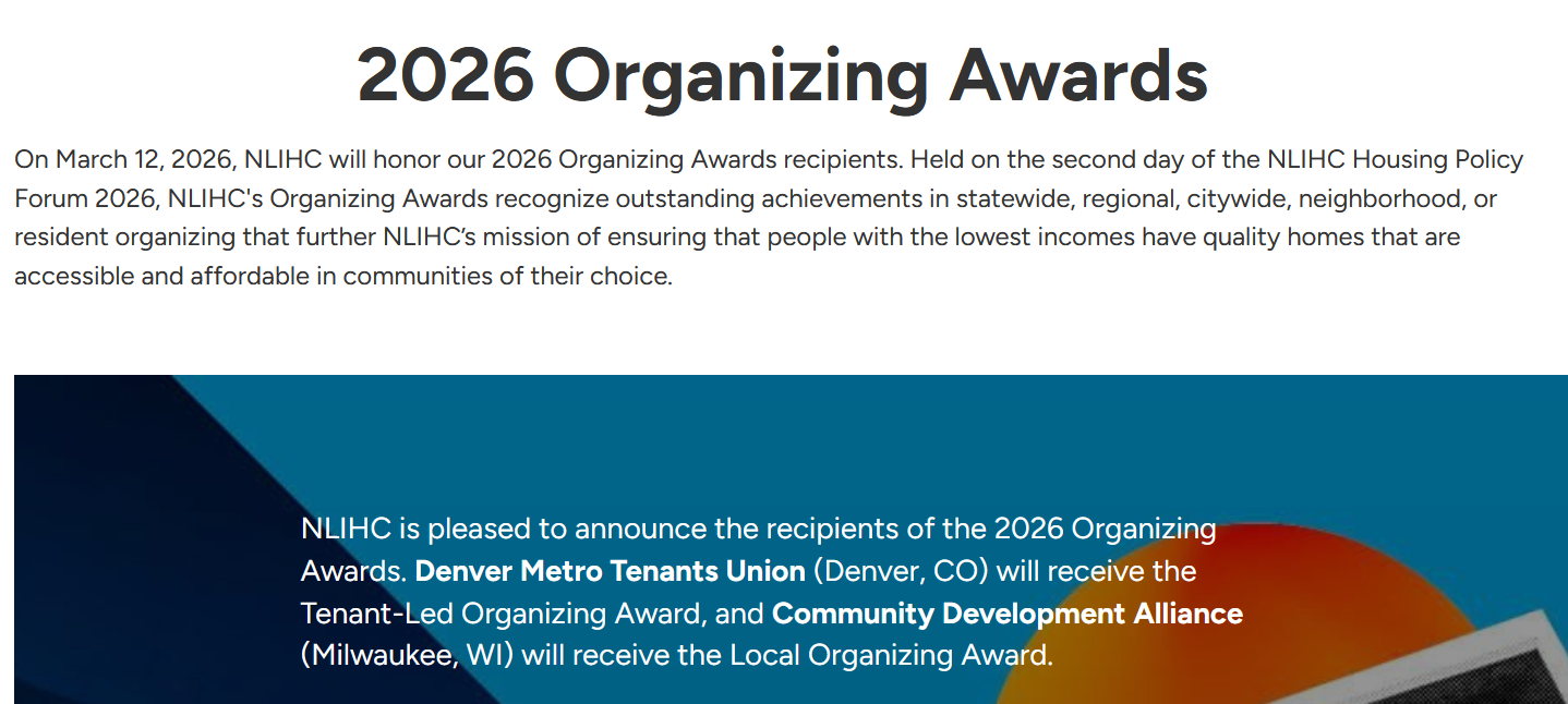 DMTU Wins National Low Income Housing Coalition’s Tenant-Led Organizing Award