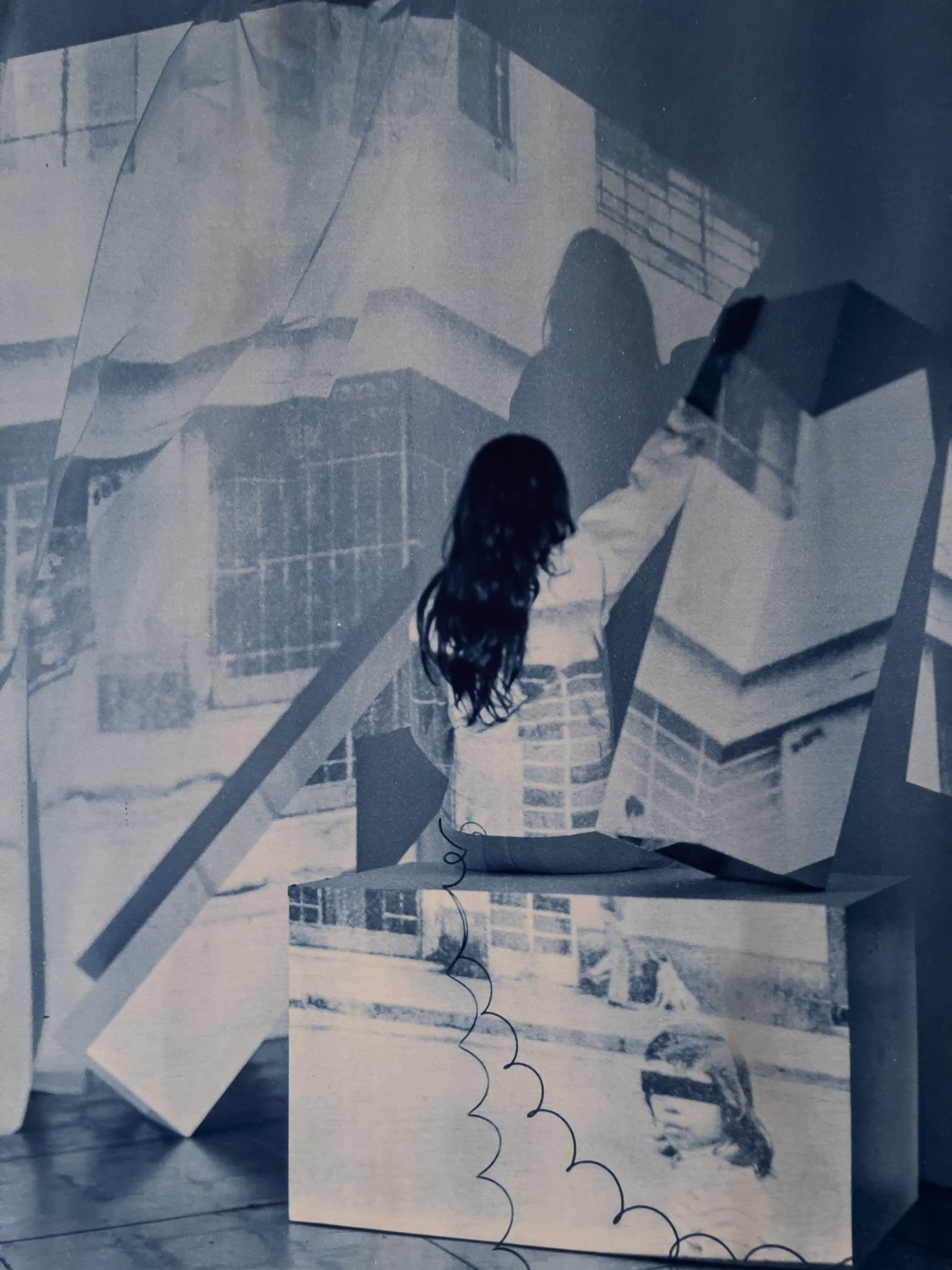 “Self Portrait as Building with Child Prostitute, 1979 Lima, Peru/2019 Los Angeles, CA from 1979: Contact Negatives, 8x10 Cyanotype from 8x10 Negative, 2019 | 8 x 10 Ritter Field Camera + Kodak (Copy)
