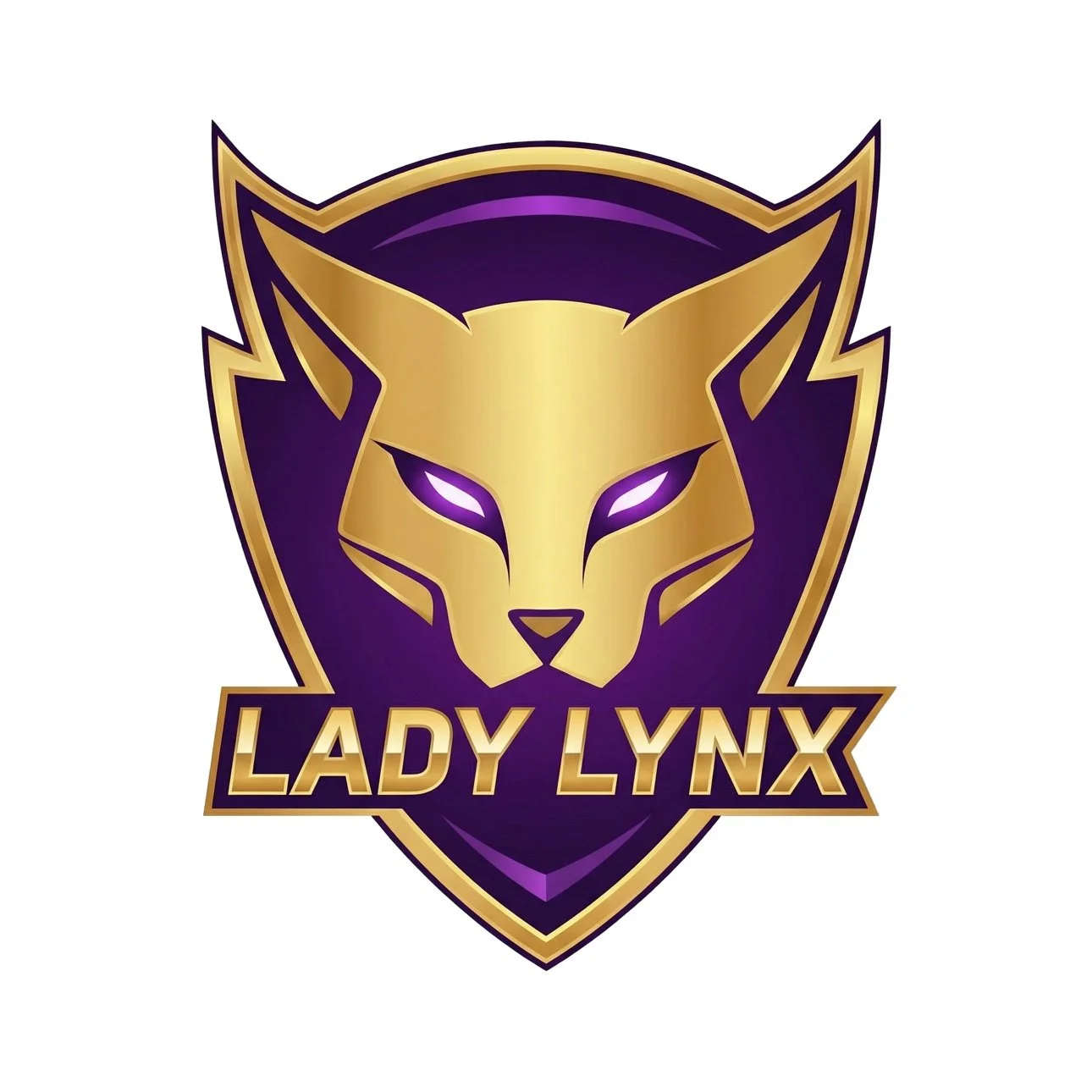 Lady Lynx artist emblem — shield logo, gold lynx head on a purple shield with a LADY LYNX banner