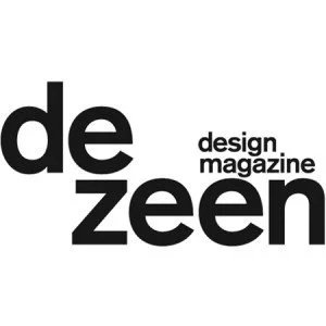 Logo for Dezeen design magazine with the word 'de' above 'zeen' and 'design magazine' written alongside