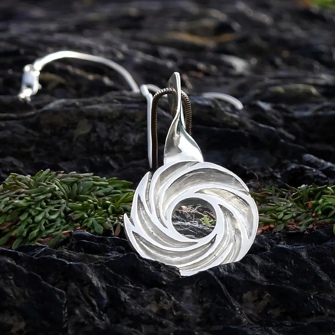 Tidal Rapid Pendant in sterling silver inspired by Lough Hyne, West Cork