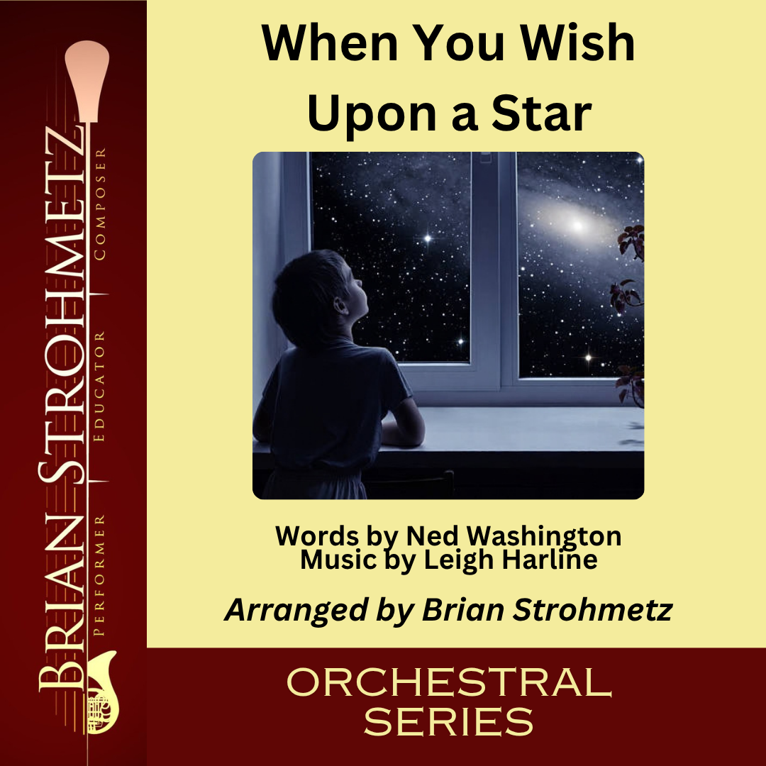 Cover of a music sheet titled "When You Wish Upon a Star" featuring a child looking out a window at a starry night sky.