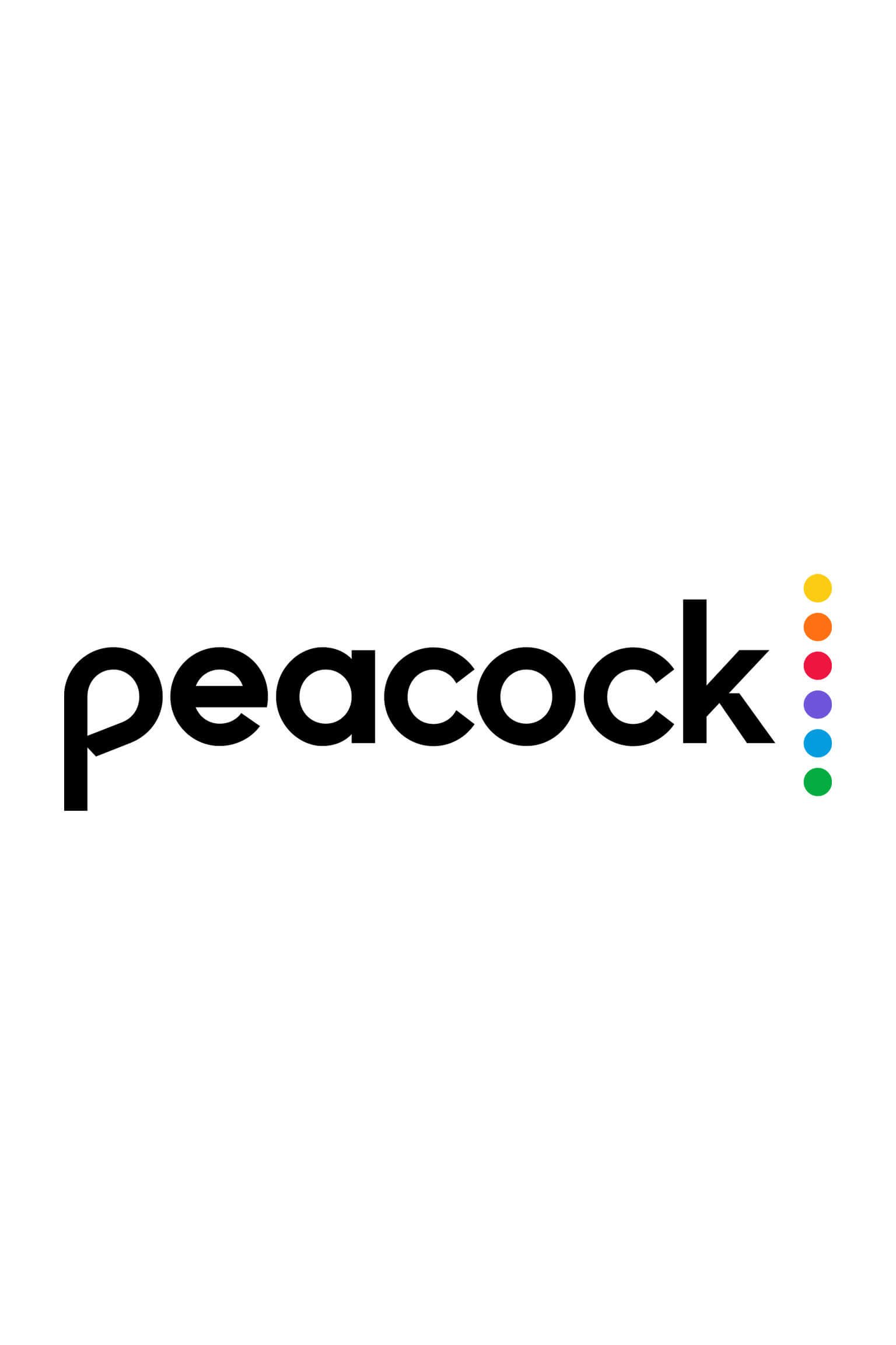 Peacock logo with multicolored dots on the right side.