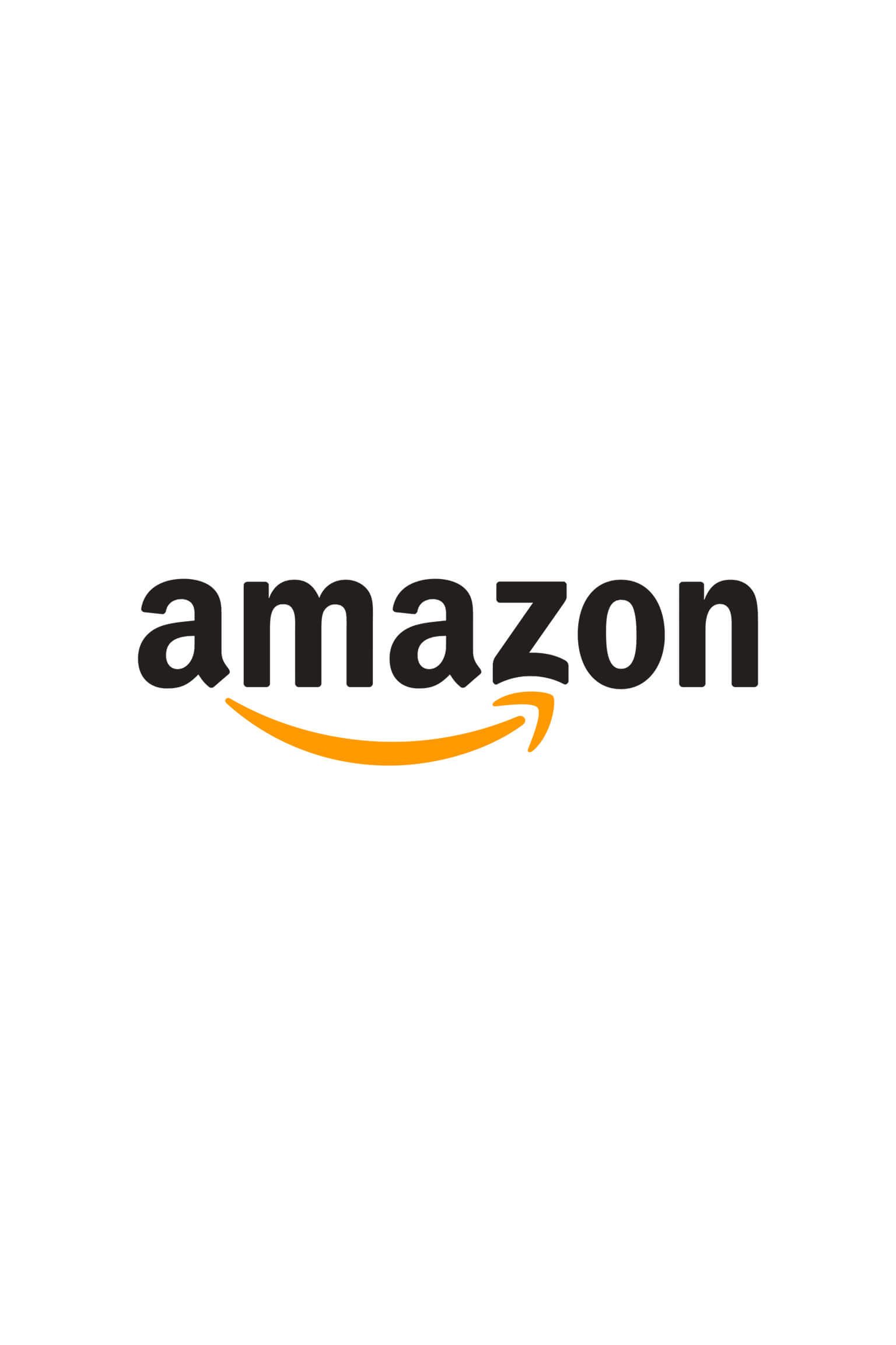 Amazon logo with the word 'amazon' in black text and a curved orange arrow beneath it.