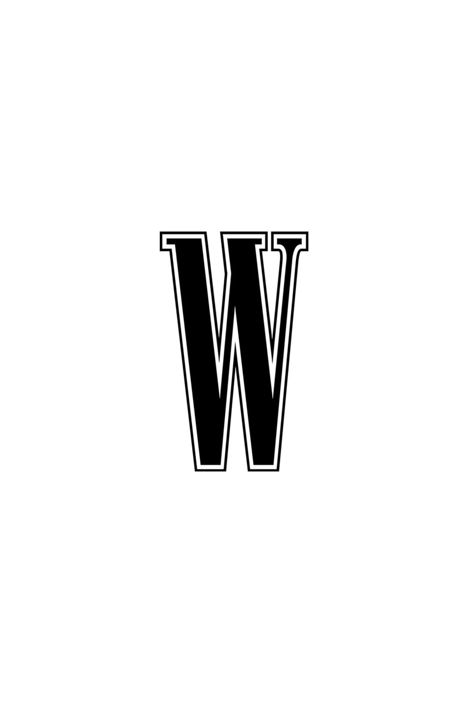 A black letter W with a white outline on a white background.