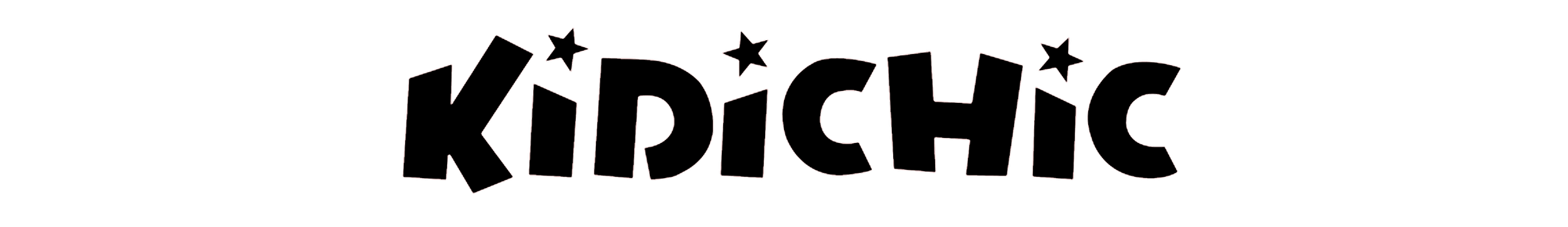 The word 'KIRKIC' written in large, playful, outlined letters with small stars around the top on a black background.