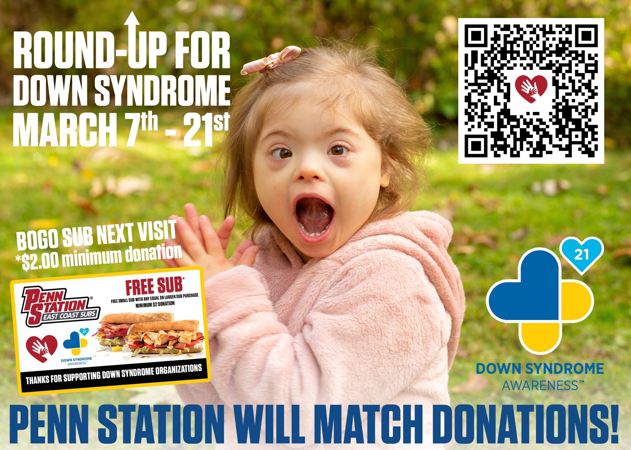 Don't forget, Penn Station's Round UP for Down Syndrome is happening now! Round UP to make a difference!
