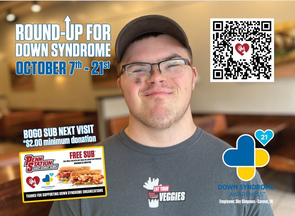 Penn Station is still rolling their incredible Round UP for Down Syndrome campaign, find your local Penn Station and support a wonderful cause with a delicious meal!
https://www.penn-station.com/locations.php