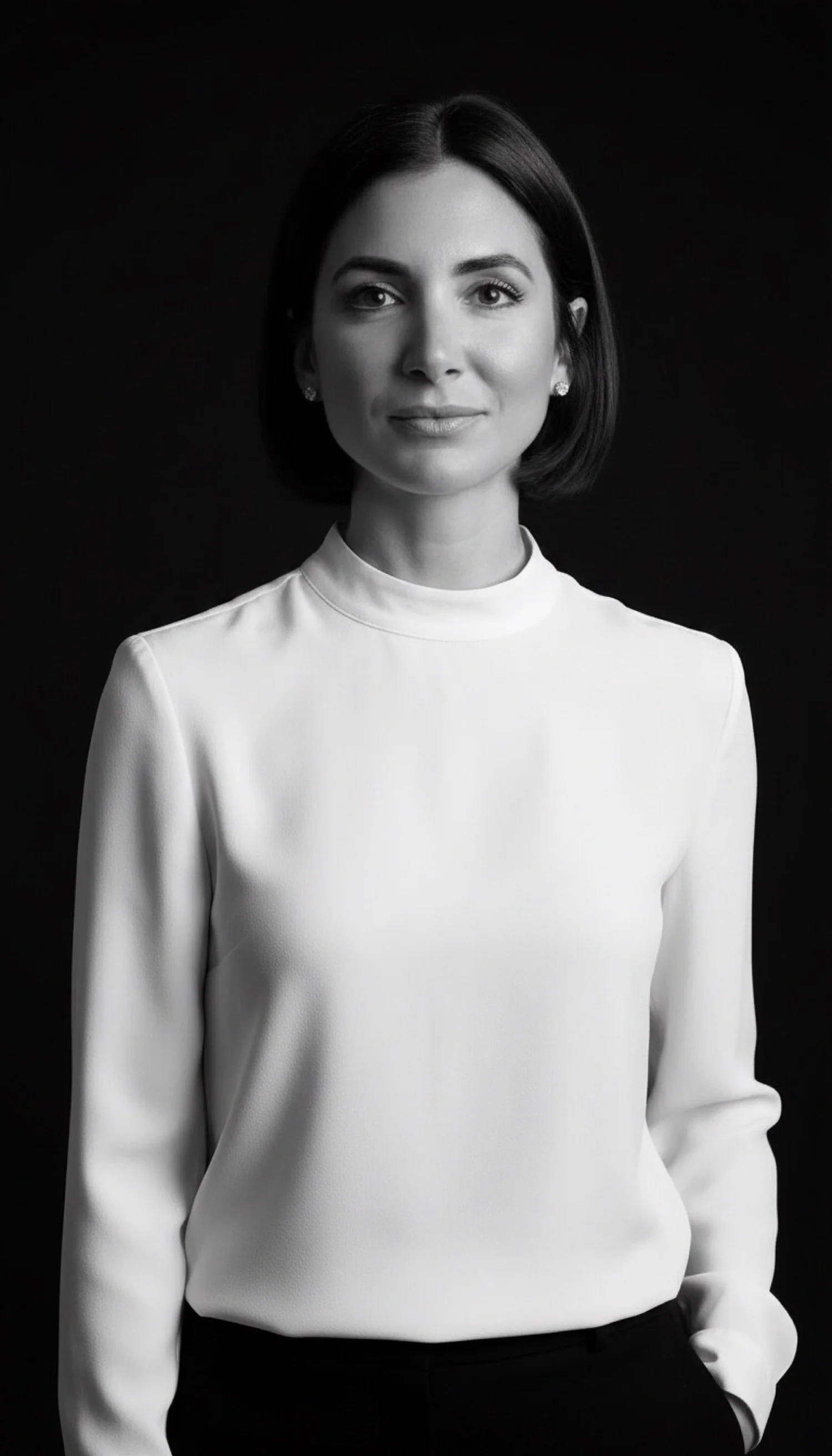 Portrait en noir et blanc d’Anne-Sophie Laignel