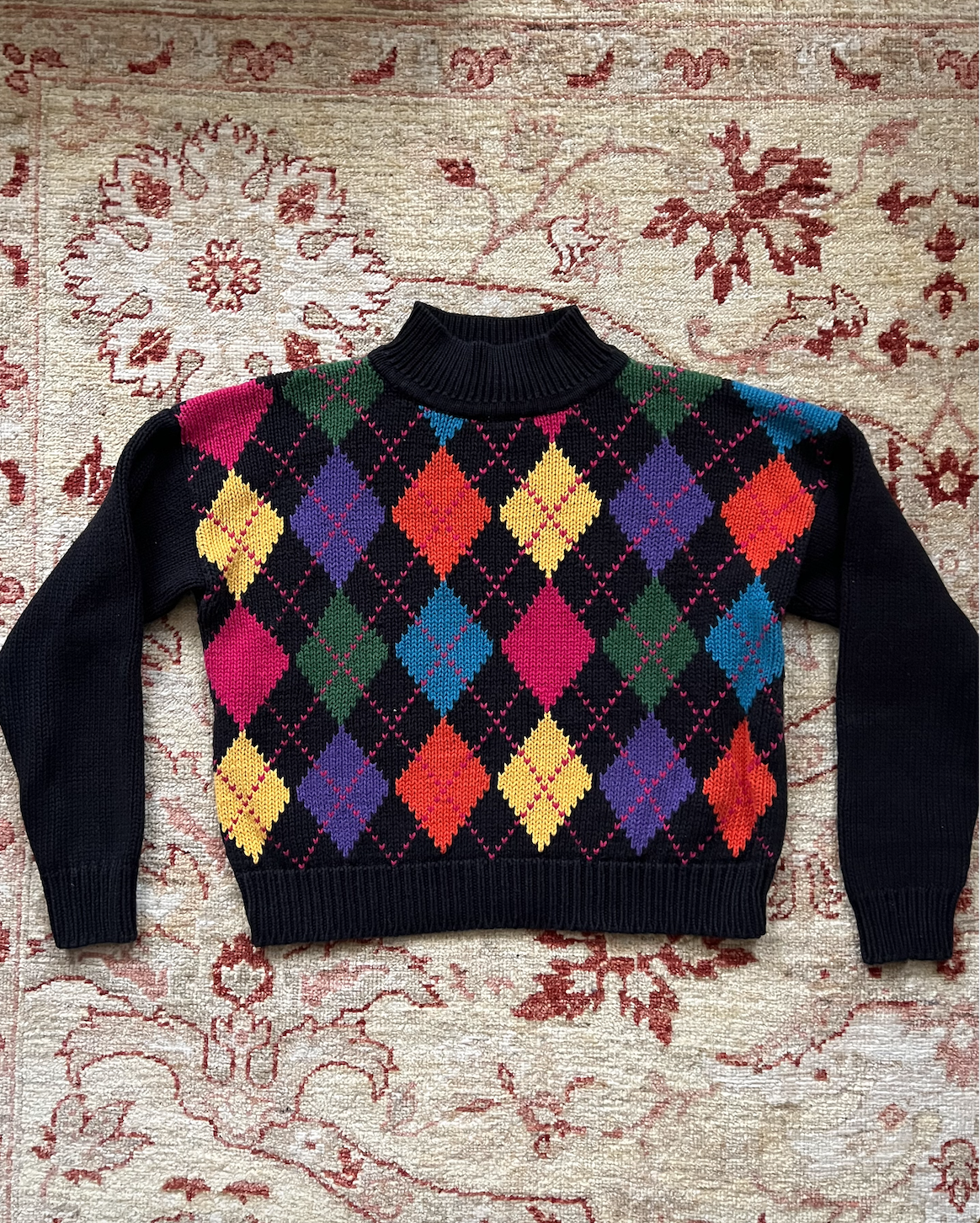 90's rainbow argyle knit cropped sweater (S-L)