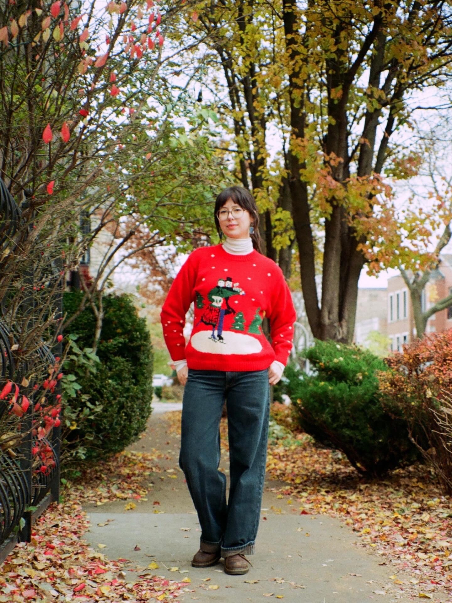 90's red knit skating sweater (M/L)