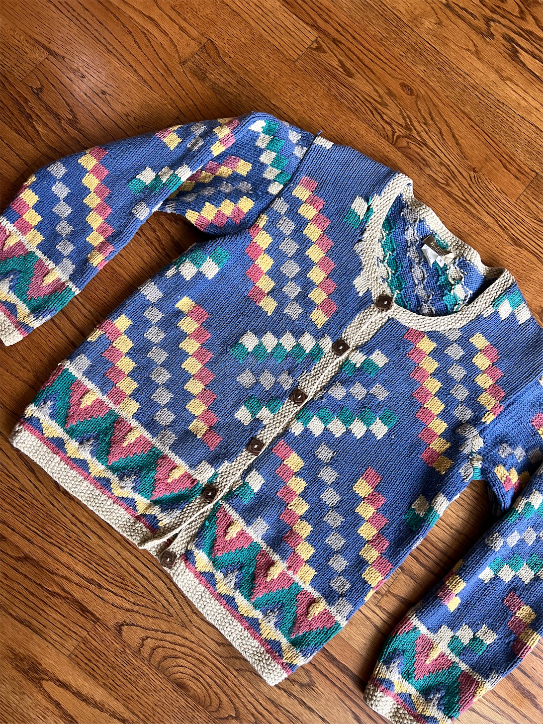 90's periwinkle checkered knit cardigan (S/M)