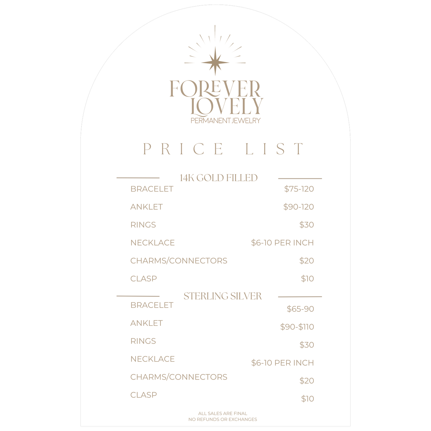Permanent Jewelry Price list — forever lovely