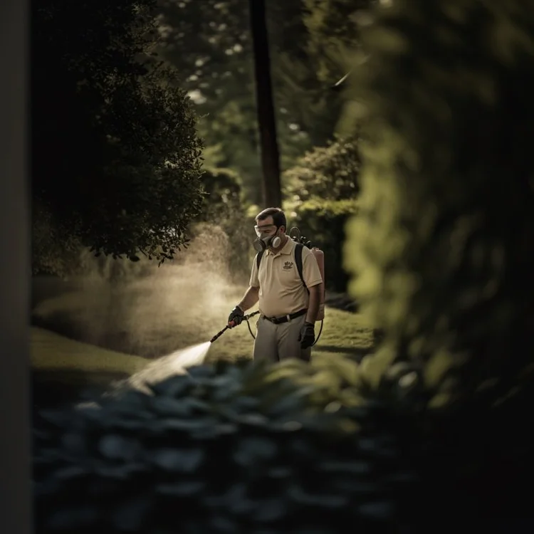 Pest management professional spraying pesticide