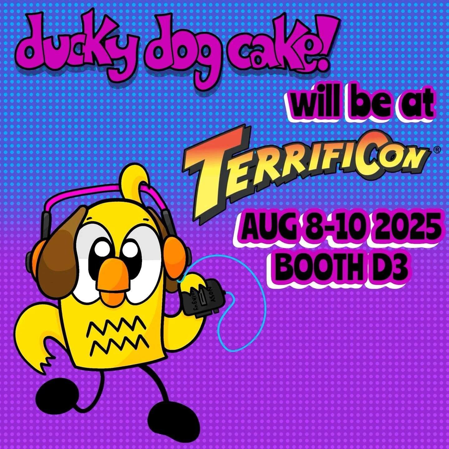 Ducky Dog Cake will be at Terrificon at Mohegan Sun! Come see us in the Artist Alley in booth D3! 🎂✨🎶

#indiecomics #terrificon #terrificon2025 #comics #indiecomic #buddies #comics #duck #duckydogcake #freecomic #unstablestudio #connecticut #connec