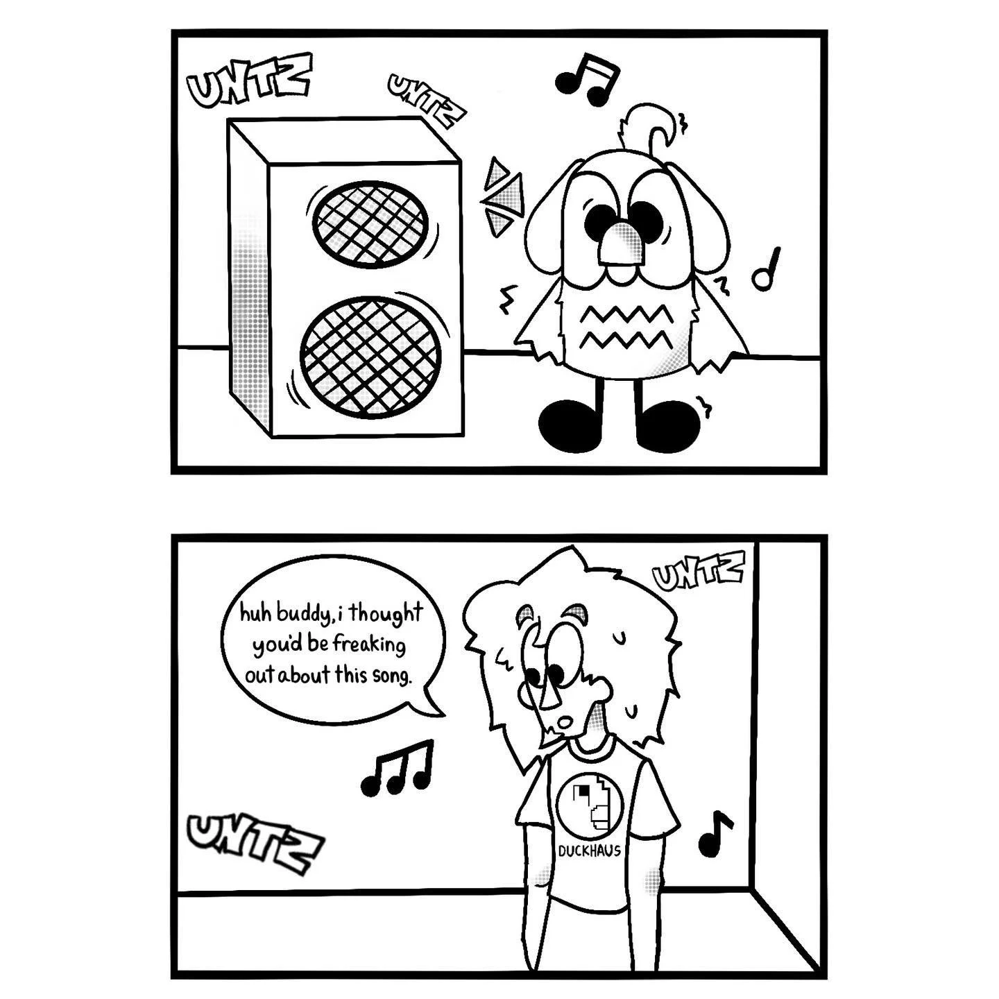 DDC in: Bass Invader 🪩
There's a party in my mind, and I hope it never stops!
#bassmusic #cartoon #musicmemes #duckydogcake #indiecomic #indiecomics #comic #duck #art #duckydogcake #comicstrip #freecomic #comics #dancemusic #ravememes