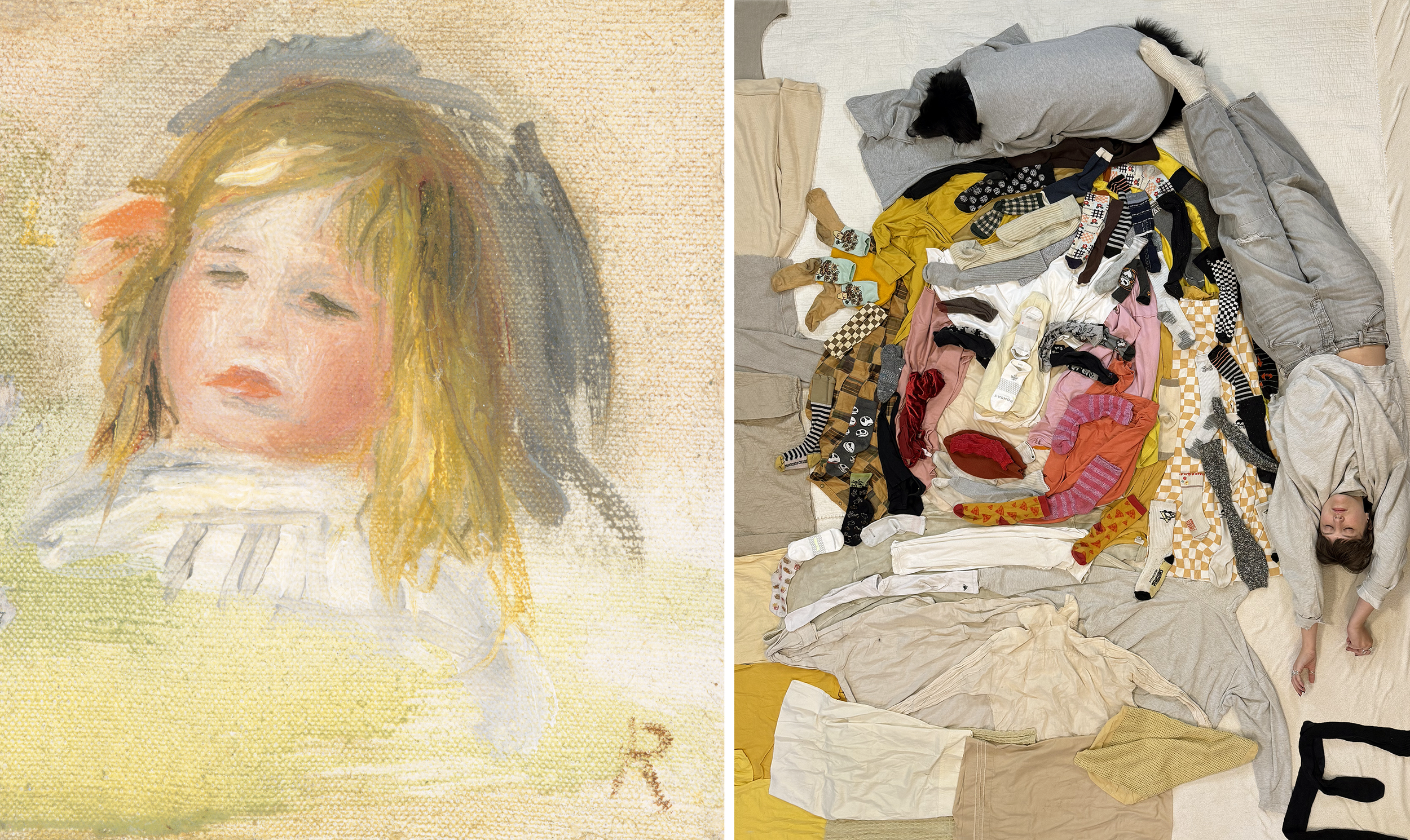 Child with Blond Hair, 1895/1900, Auguste Renoir, That National Gallery of Art. Child with Blonde Hair, 2025, Eliza Reinhardt.