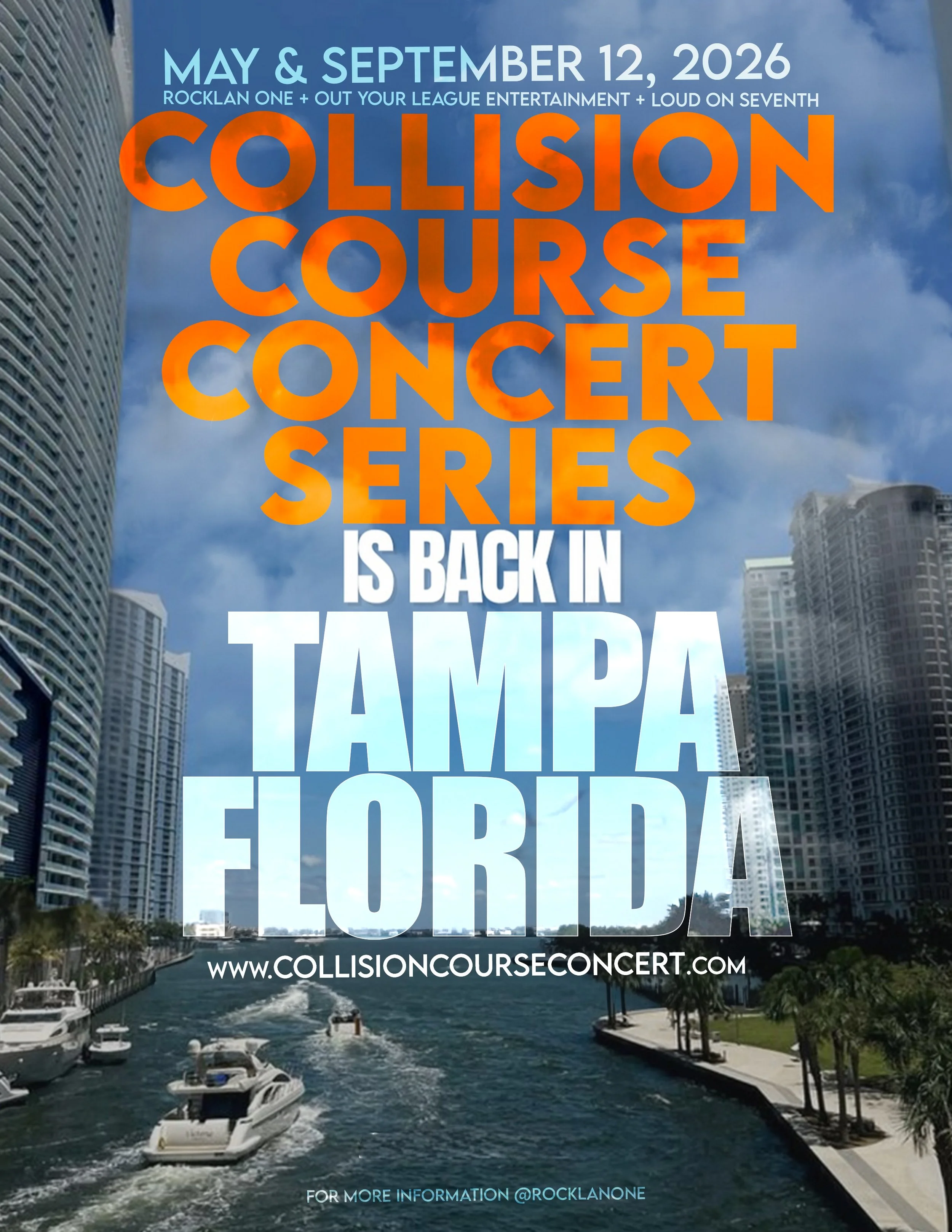 Nighttime view of Tampa's downtown skyline with illuminated buildings and reflections on the water, featuring a cloudy sky and colorful city lights.