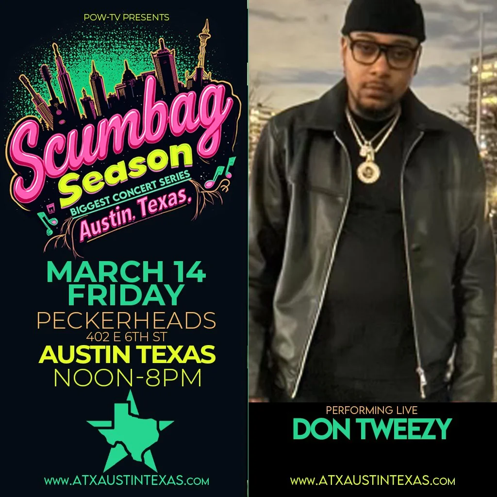 Poster for Scumbag Season concert in Austin, Texas, on March 14, featuring performer Don Tweazy.
