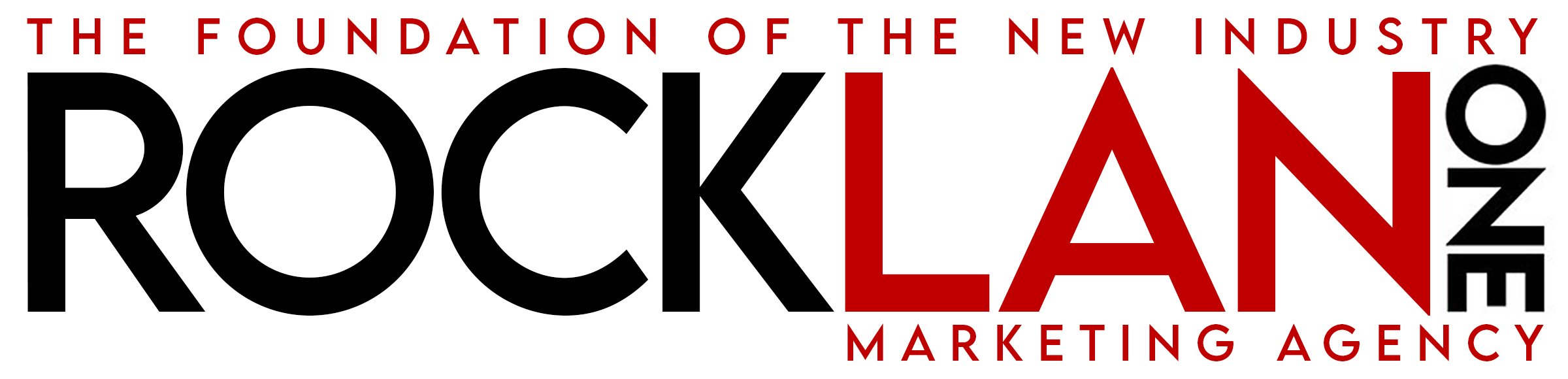 Logo for Rock Lane Marketing Agency with text in black and red, emphasizing industry foundation.