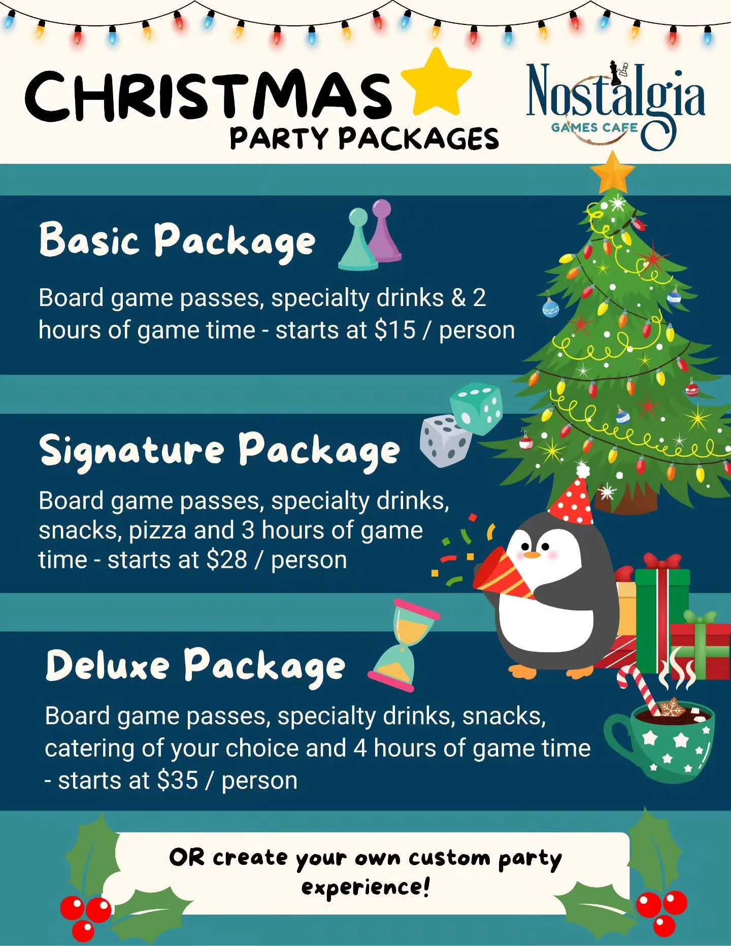 We know it's only October, but Christmas comes quick! 🎄💨 
Get ahead of your party planning and secure your Christmas Party bookings before our reservations fill up for the holiday season! 
We have 3 great standard party package options, or you ca