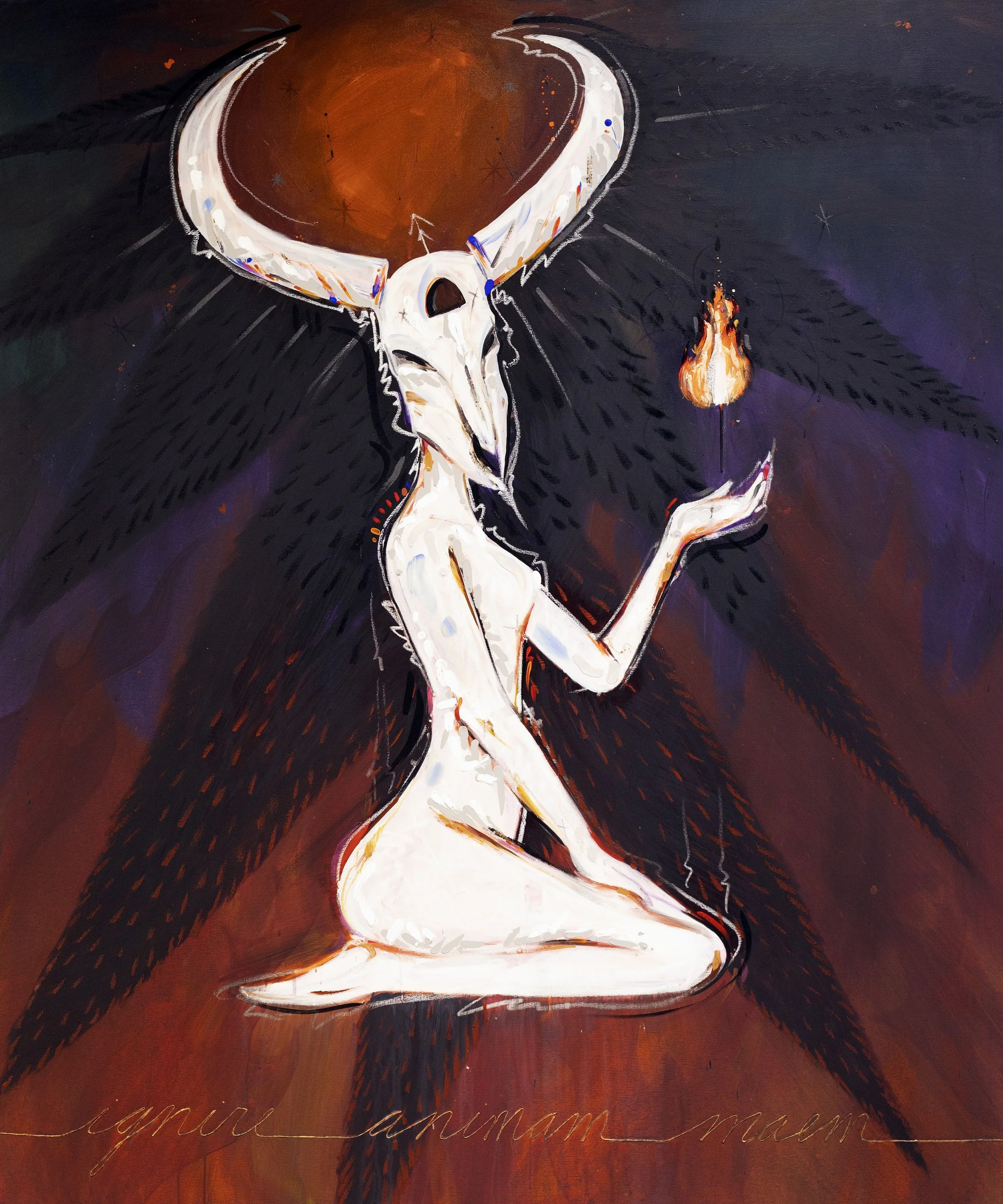 The Divine Flam original painting by Miami artist in Gloria Hernando as shown in her solo exhibition, Seven Fires, in the Miami Design Disitrct