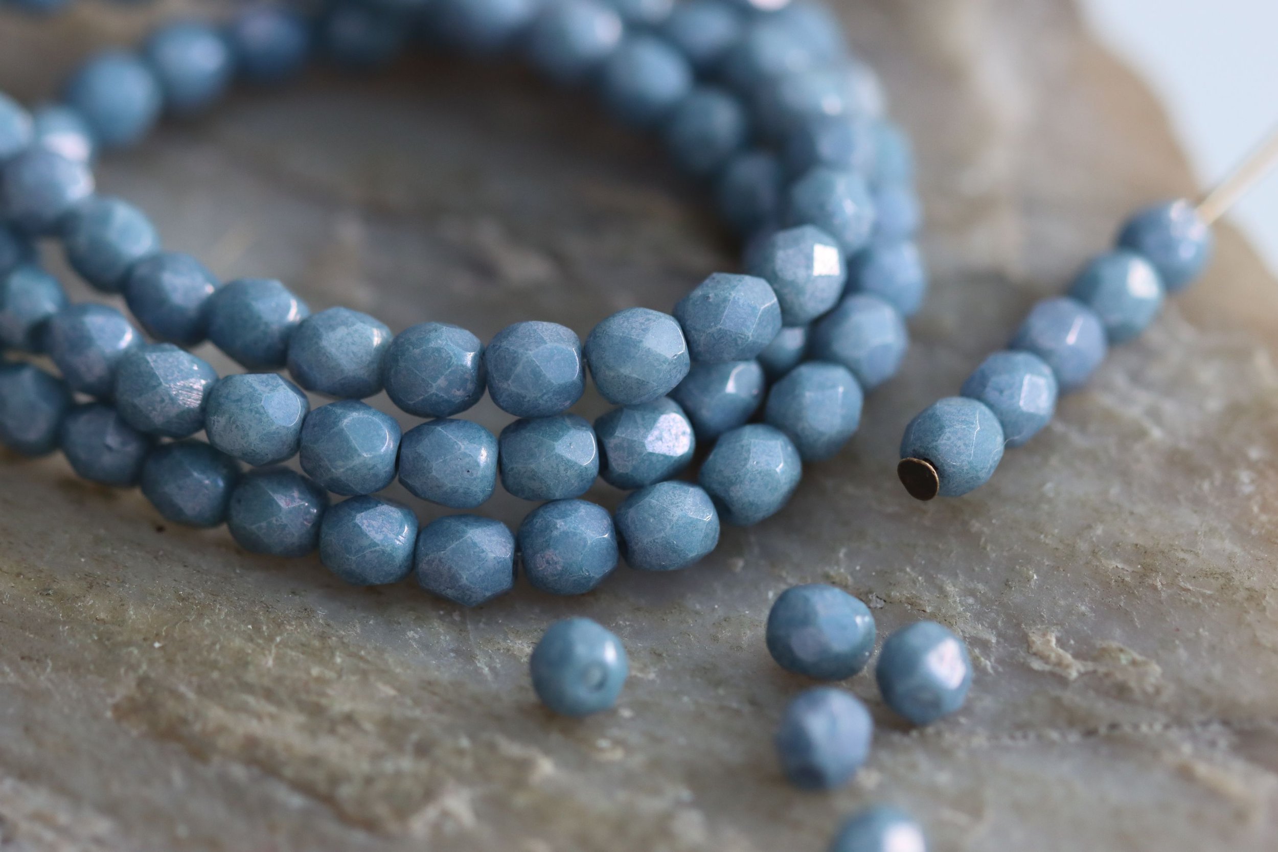 4mm Slate Blue Fire Polish Round Czech Glass Beads