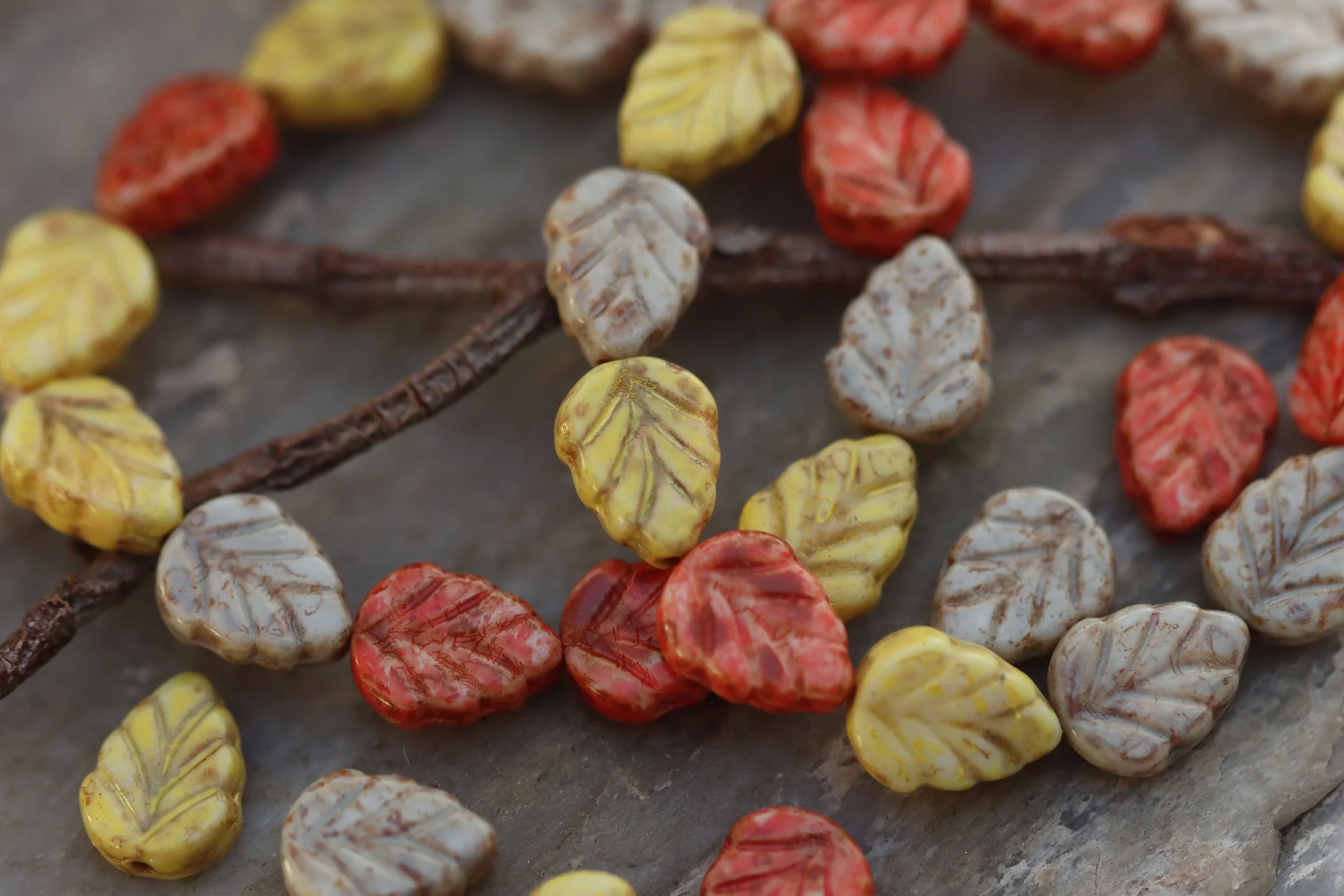 Kyoto Leaves Czech Glass Beads 10x8mm