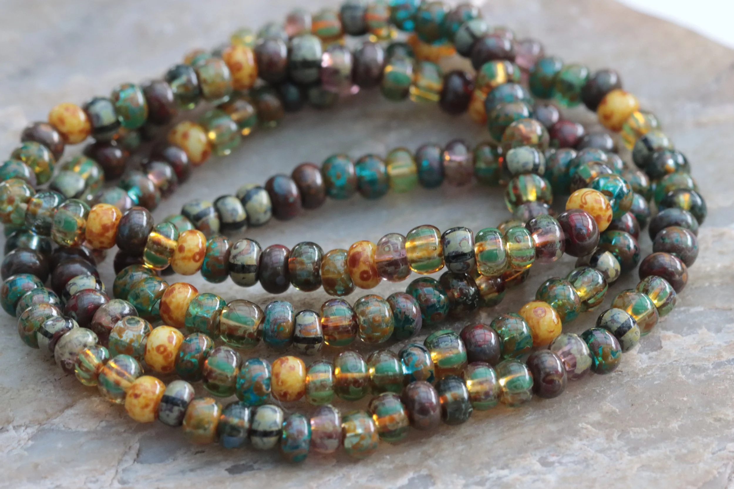 Olive & Honey 6/0 Czech Glass Aged Picasso Seed Beads Mix