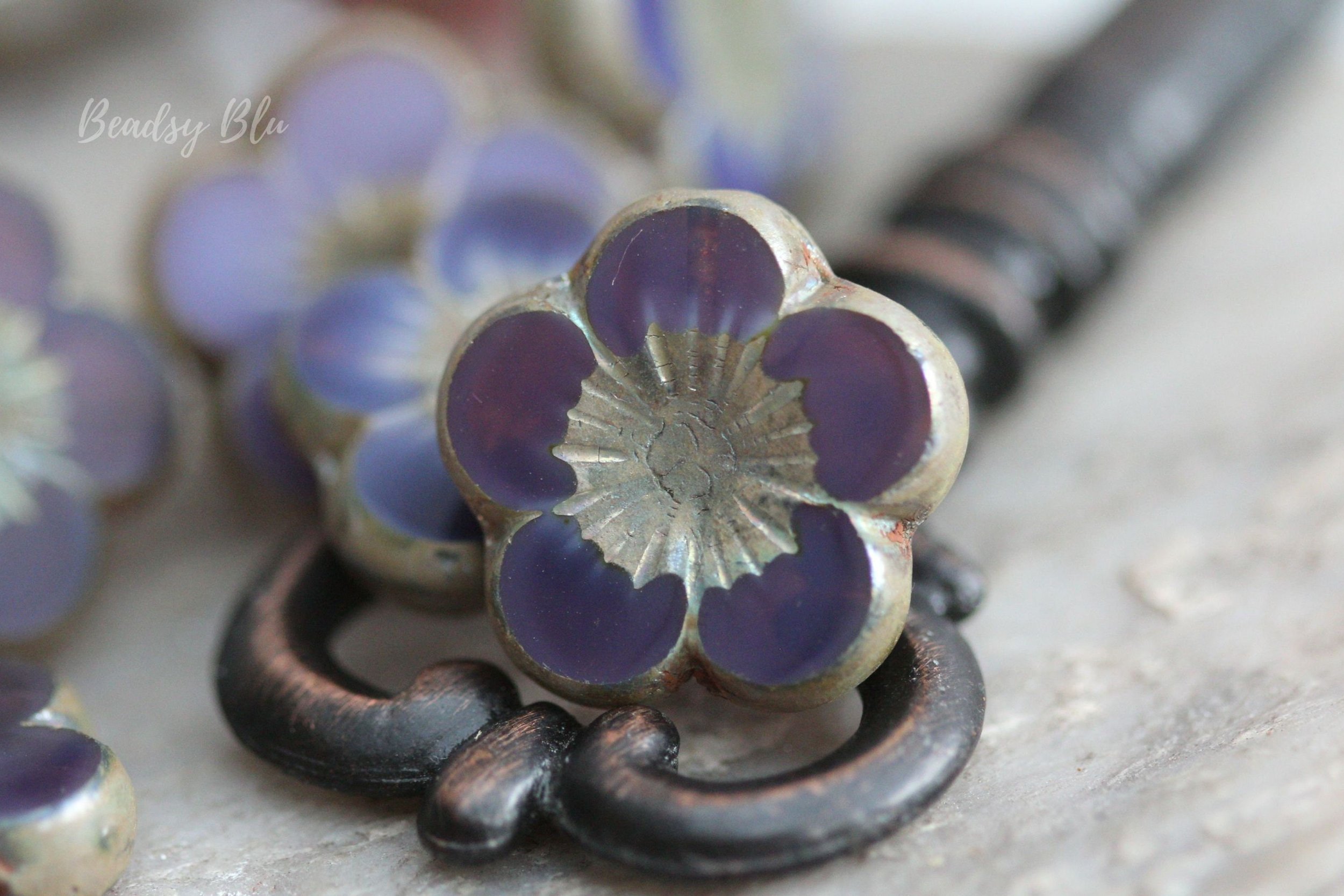 Purple Large & Thick Flower Czech Glass Beads 20mm