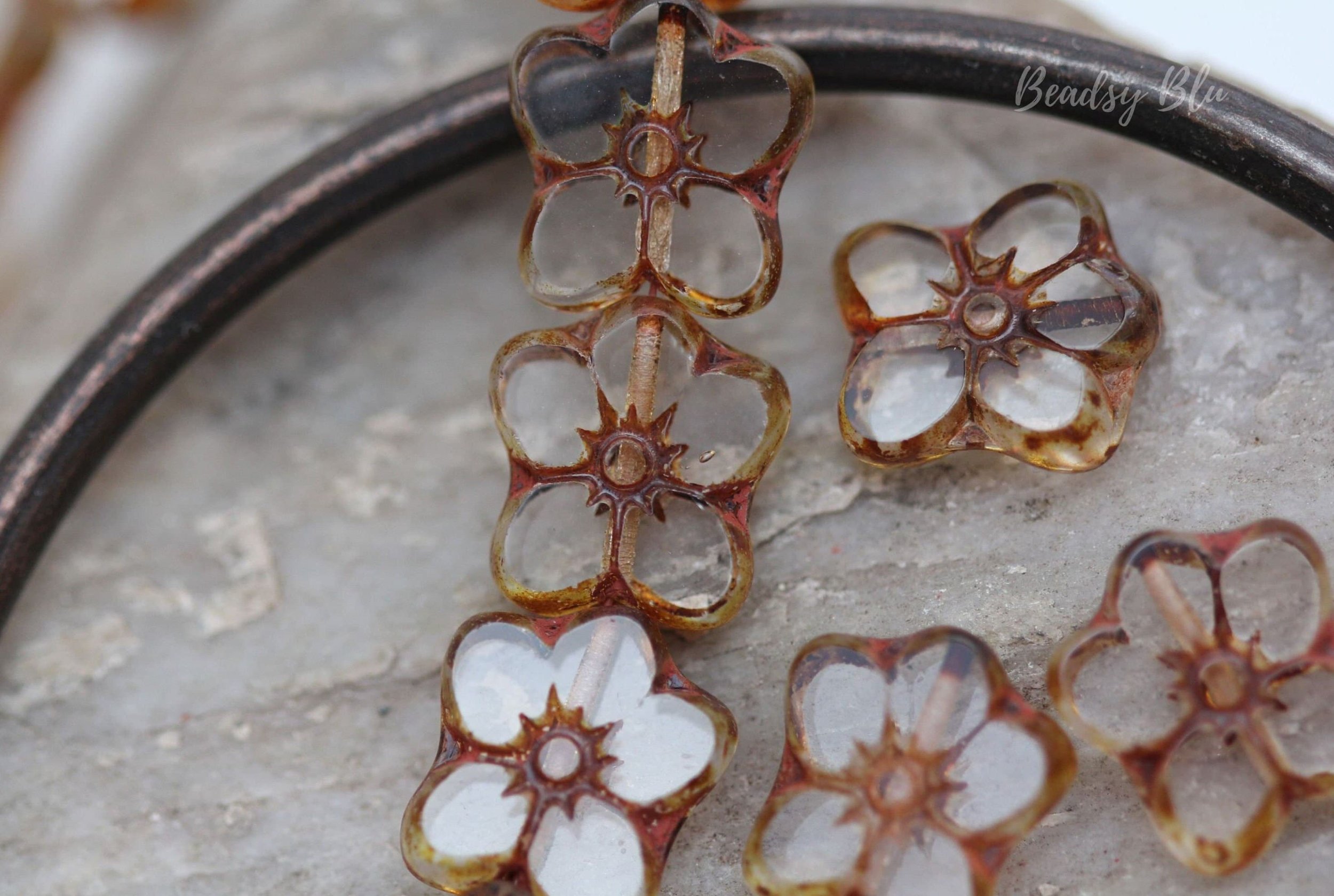 Crystal Picasso 5 Petal Flower Czech Glass Beads 14x12mm