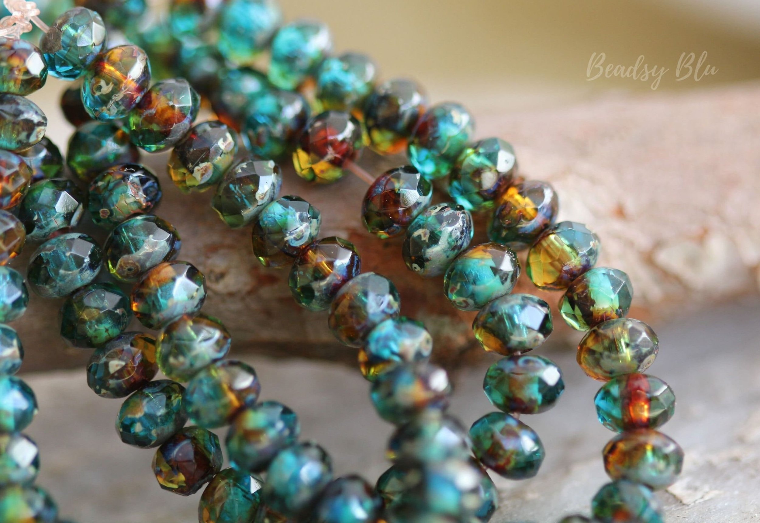 Teal & Brown Topaz Baby Rondelle Czech Glass Beads 5x3mm