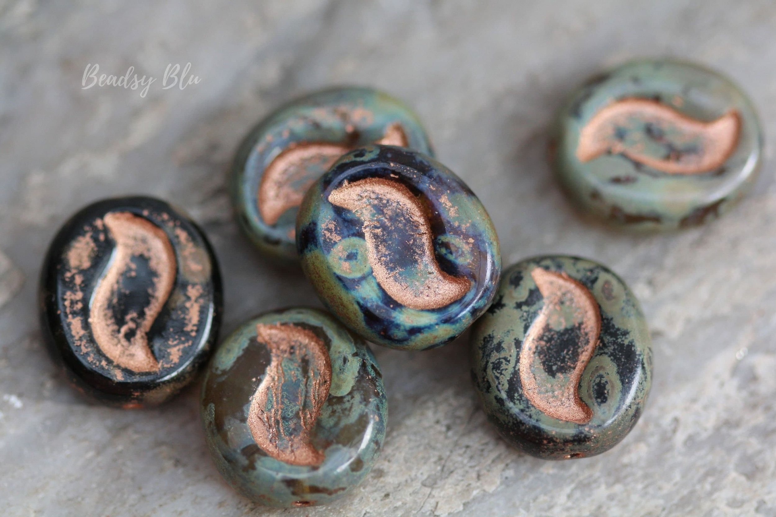 Antique Picasso Oval Czech Glass Beads Mix 18x15mm
