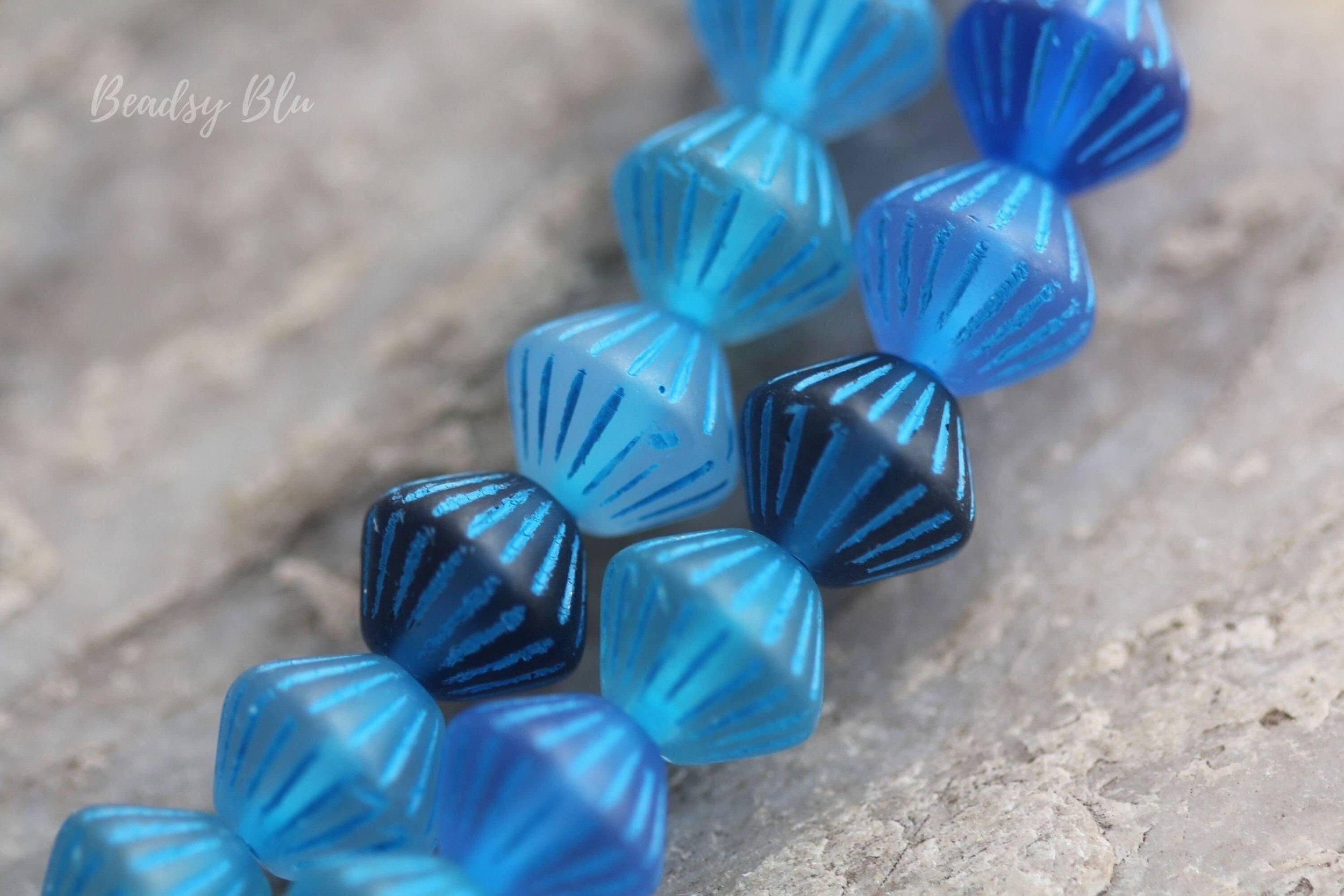 Matte Blue Mix African Bicone Czech Glass Beads 11x10mm