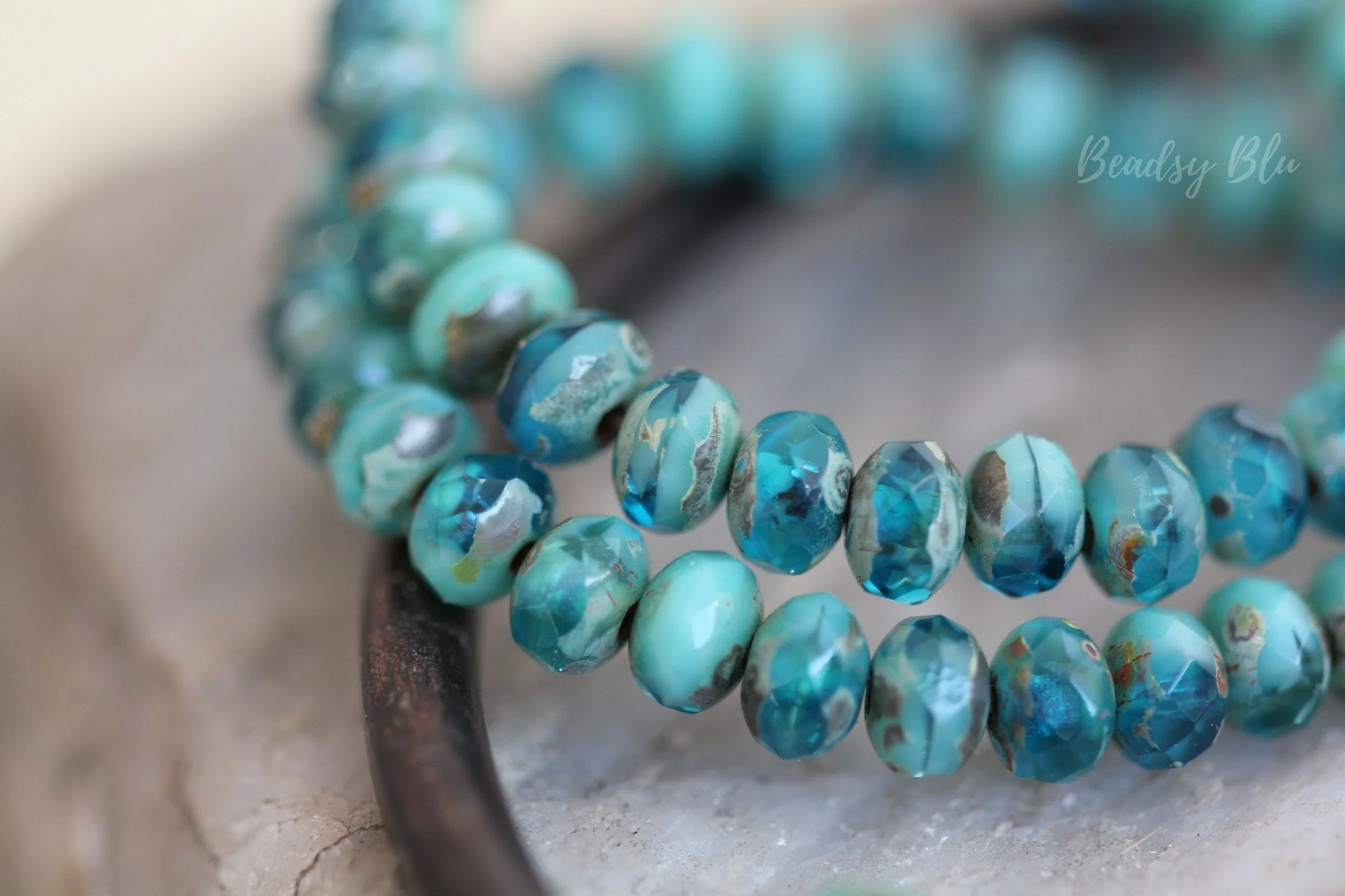 Turquoise & Ocean Blue Baby Rondelle Czech Glass Beads 5x3mm