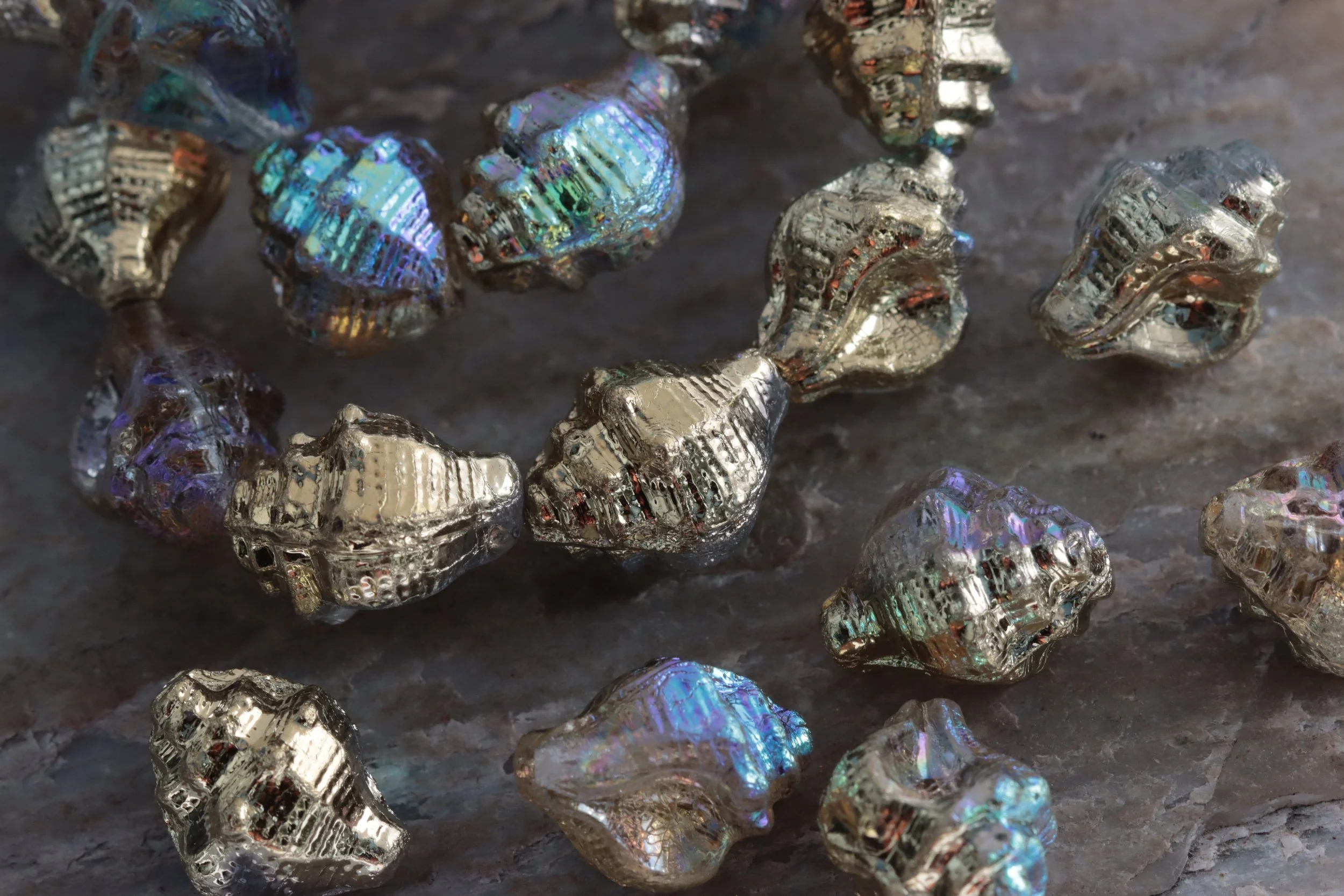Transparent with Gold AB Czech Glass Seashell Beads 15x12mm