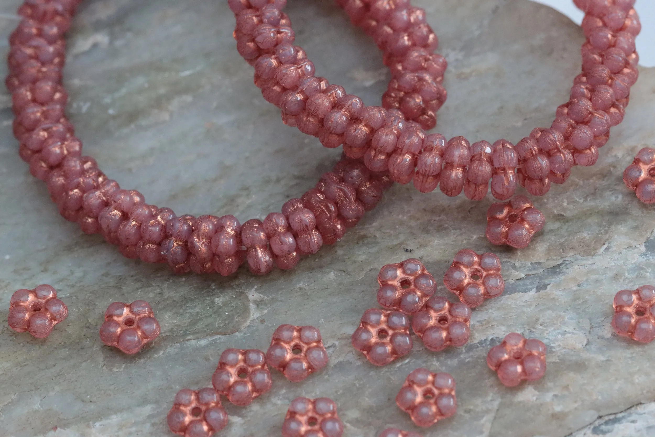 Dusty Rose Tiny Flower Spacer Czech Glass Beads 5mm