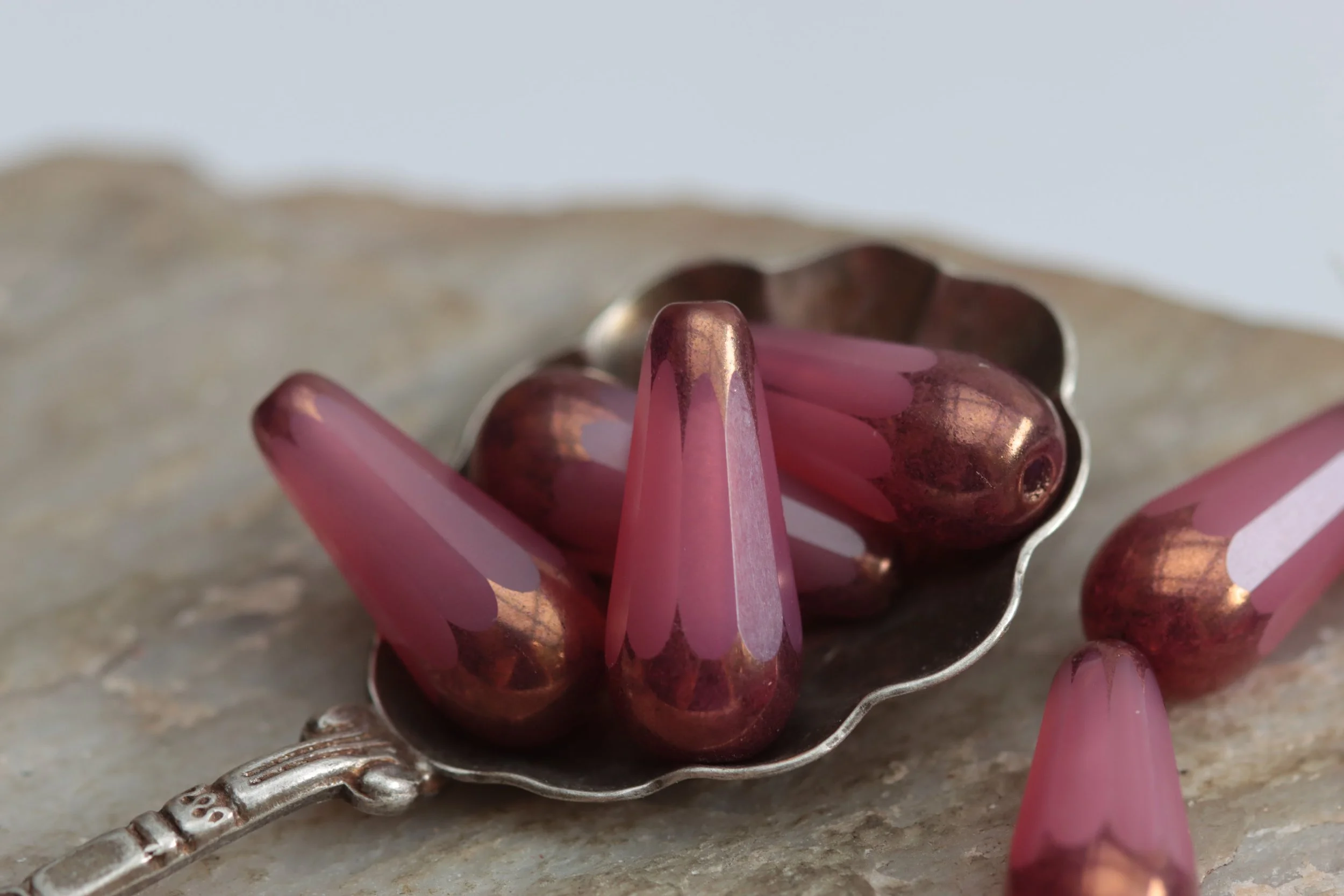 Translucent Rose Faceted Drop Czech Glass Beads 20x9mm