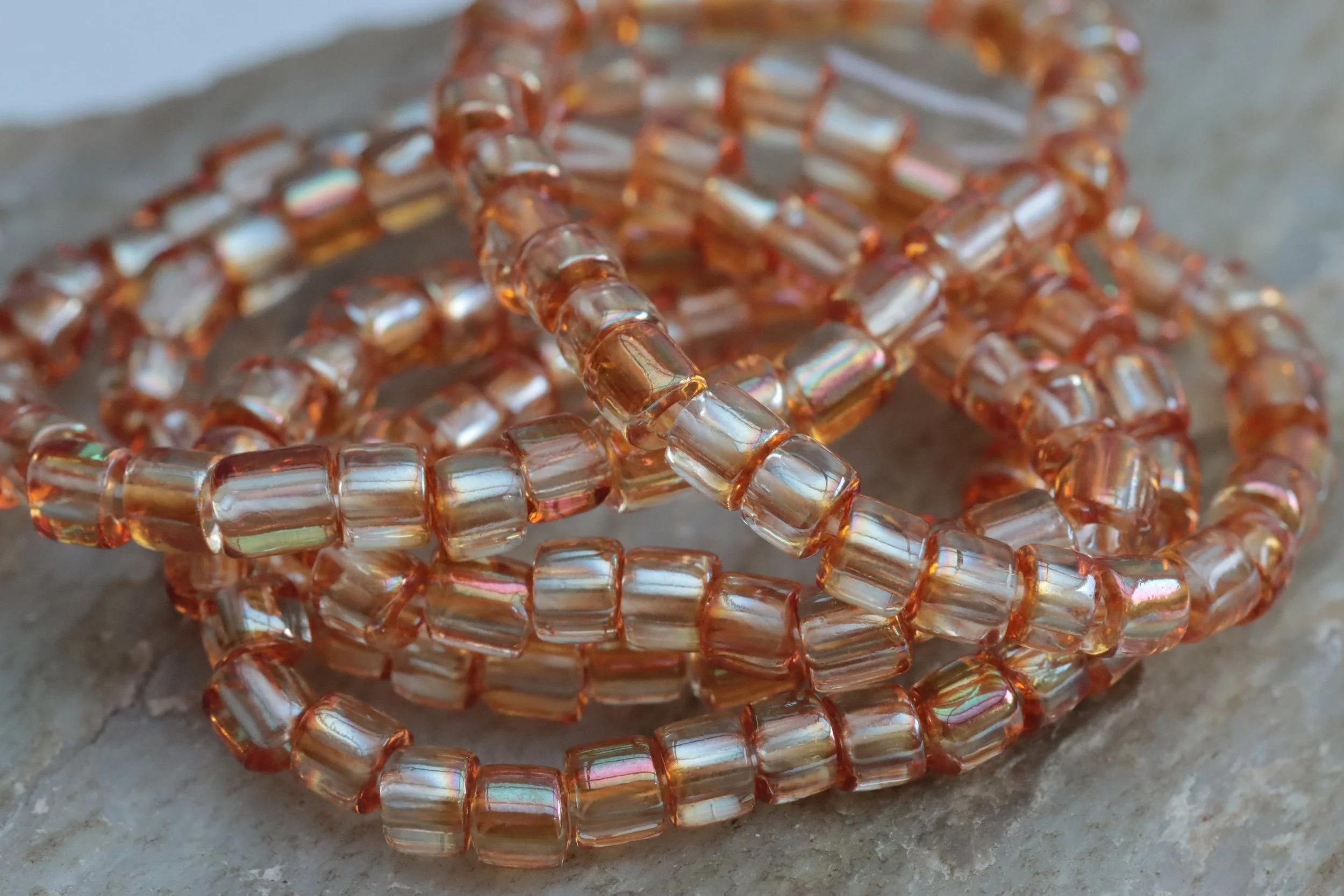 Honey Aurora Lustre Czech Glass Bugle Beads 6/0