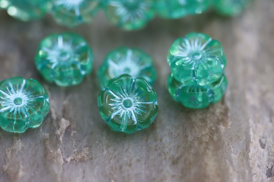 Light Green Hawaiian Flower Czech Glass Beads 12mm