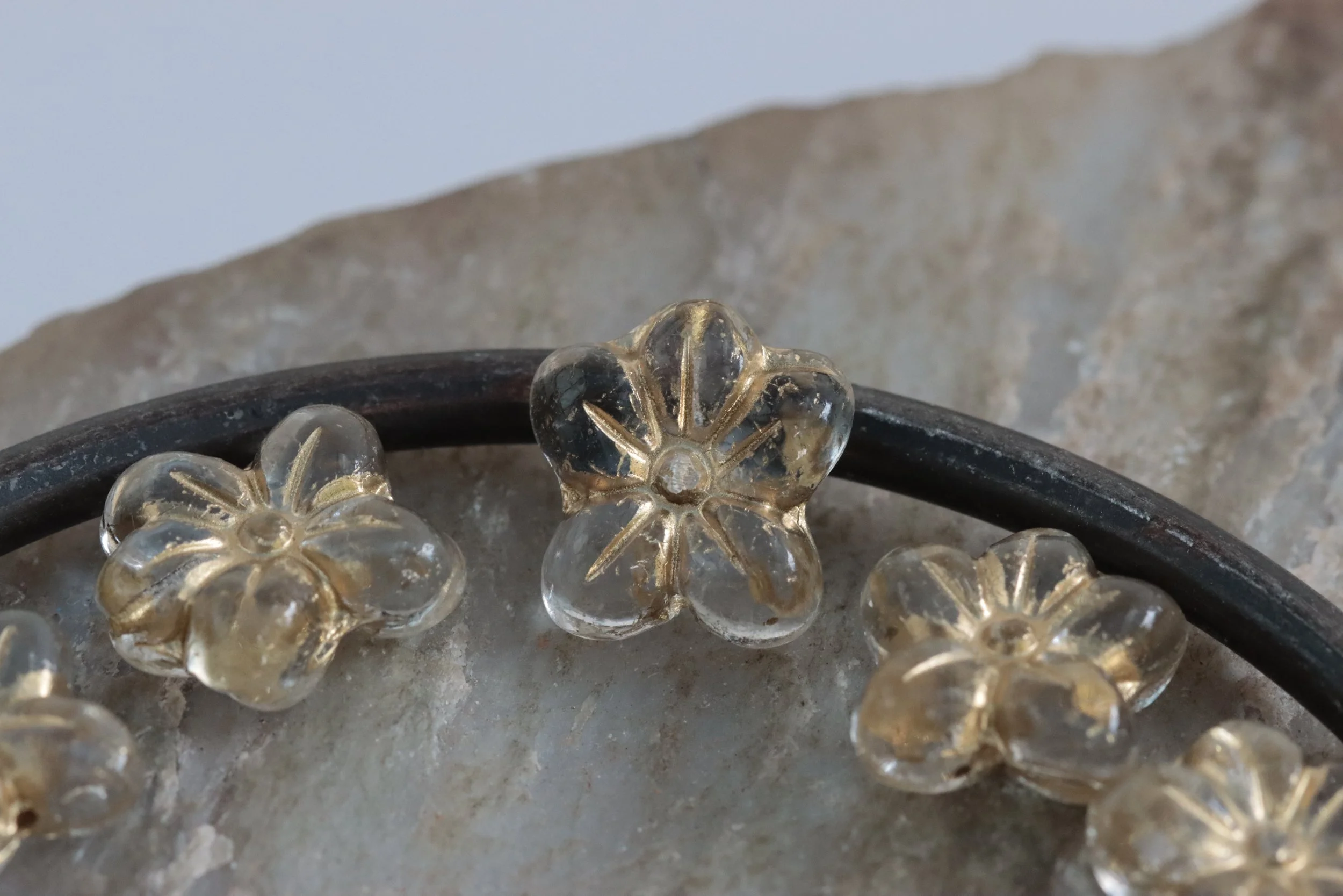 Transparent with Gold Wash Flower Czech Glass Beads 14x12mm