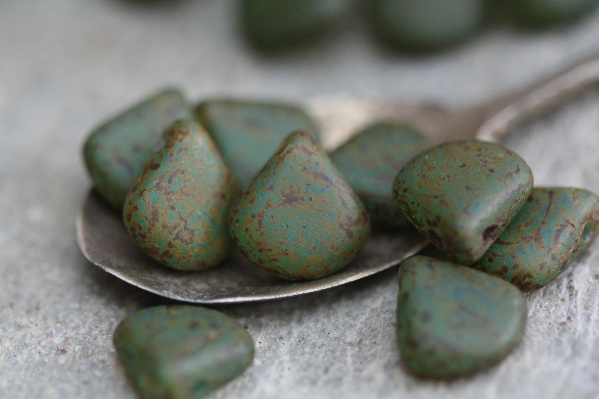 Jade Green Picasso Czech Glass Briolette Beads 12x11mm