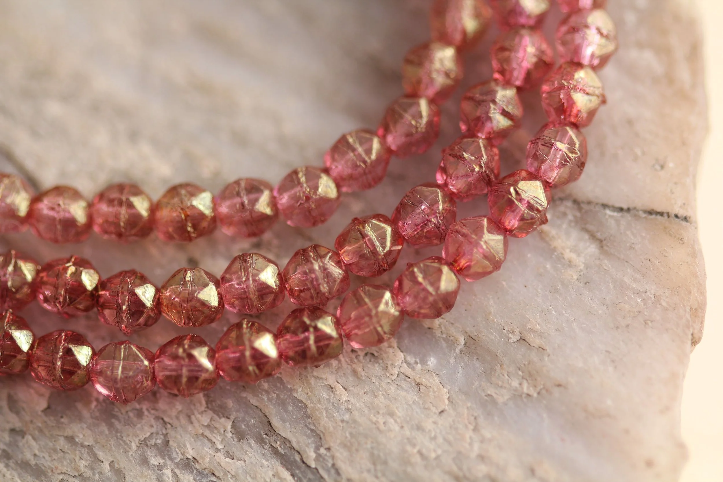 Golden Pink Czech Glass English Cut Beads 4mm
