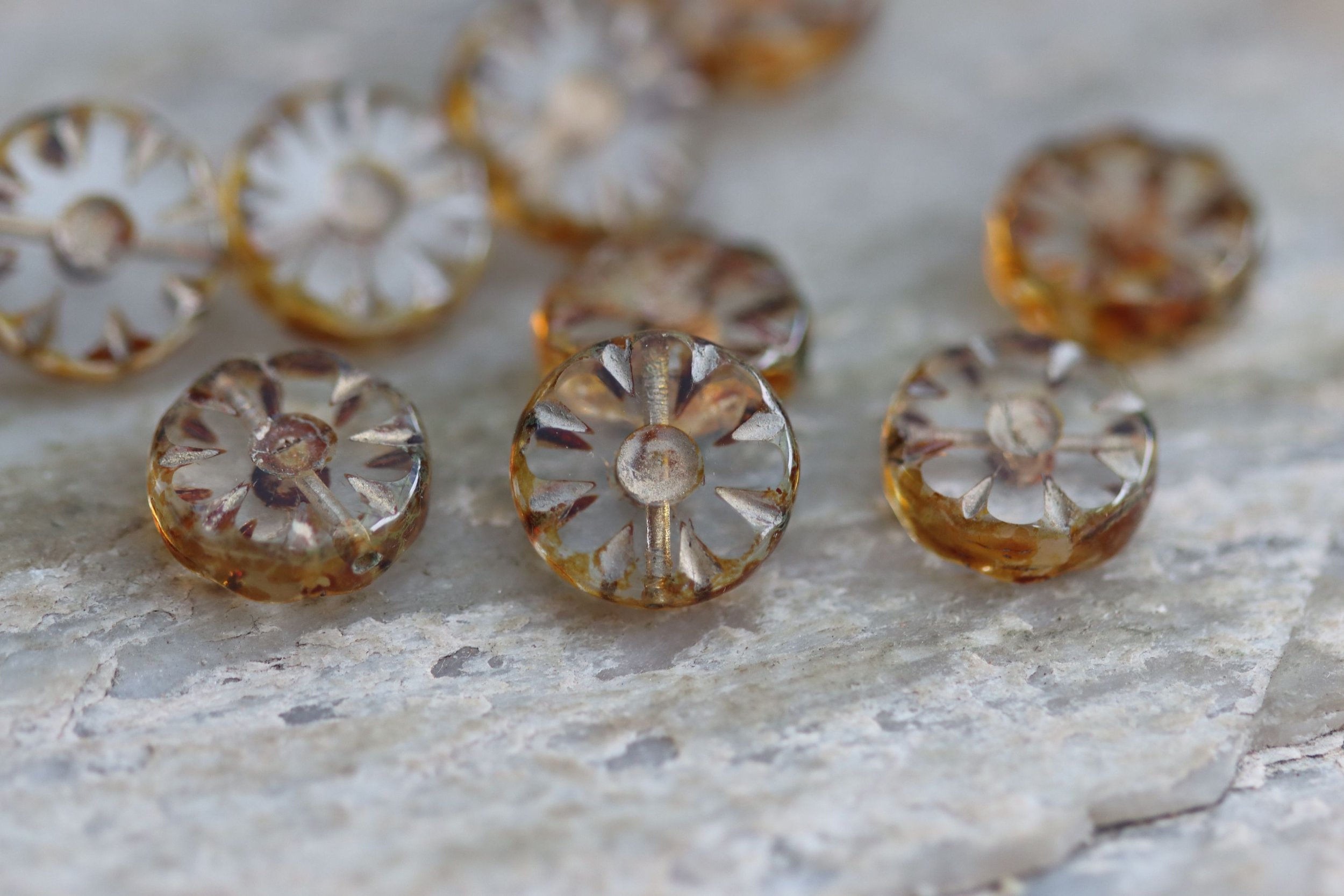 Crystal Picasso Flower Czech Glass Coin Beads 12mm